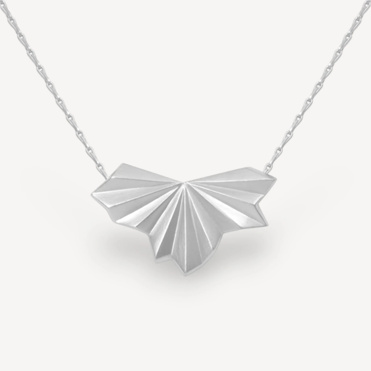 EC One silver Pleated Fan pendant necklace with an art deco design on an adjustable hayseed chain.