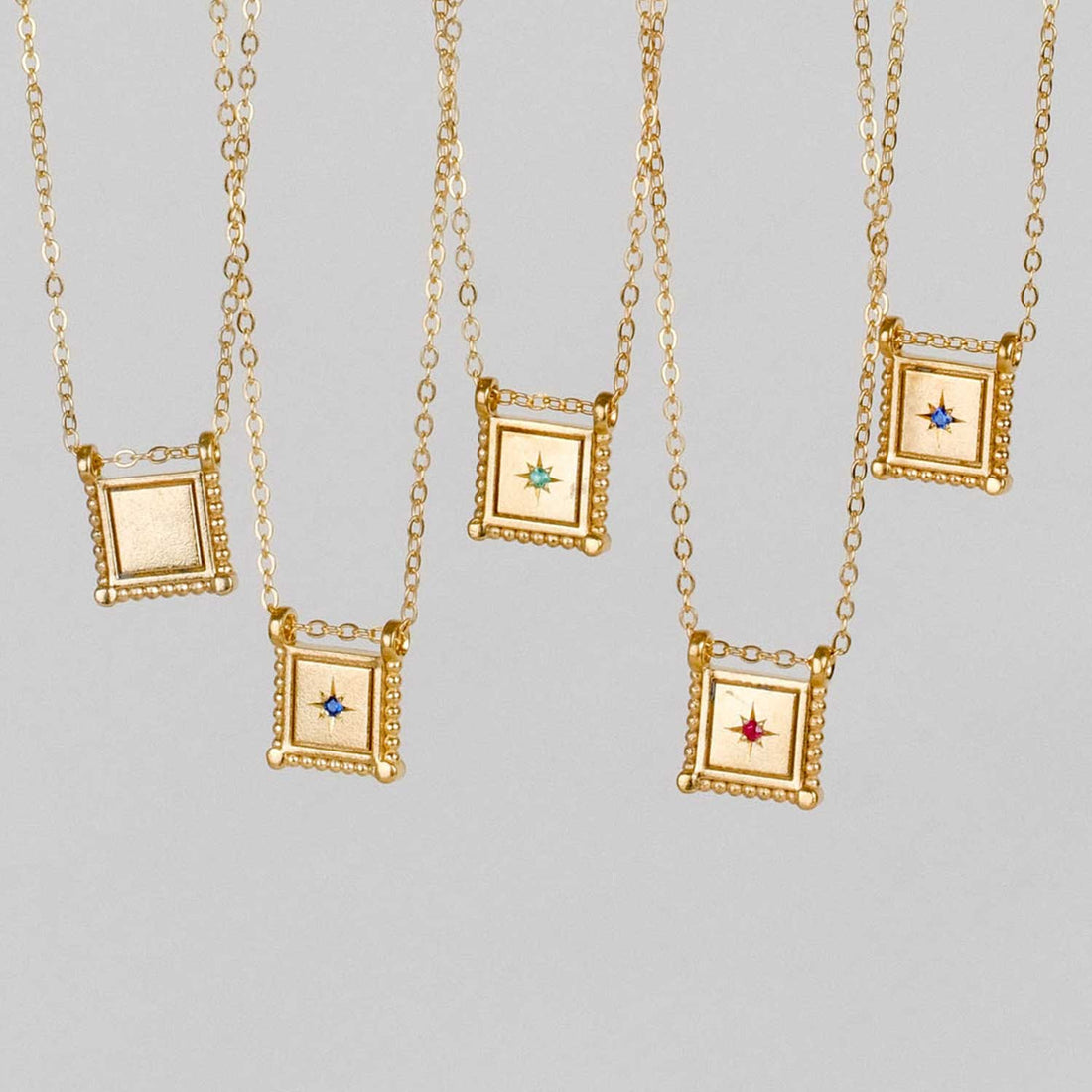 Square Slider Necklace Gold Plated with Ruby