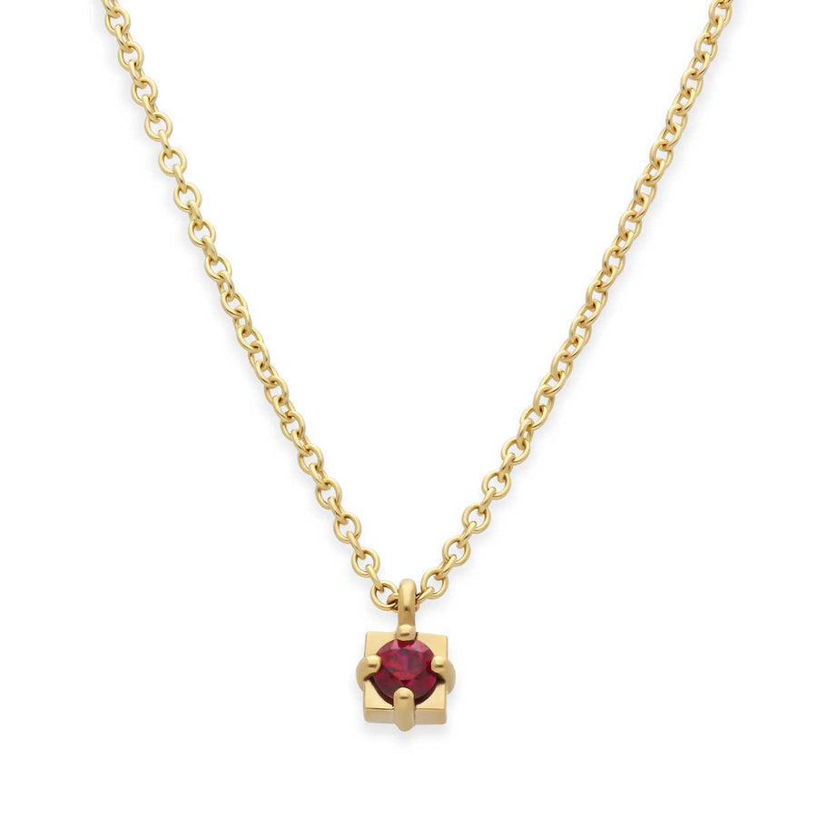 EC One ethically made Little Claw-Set Ruby in Square Pendant Yellow Gold made in our B corp workshop