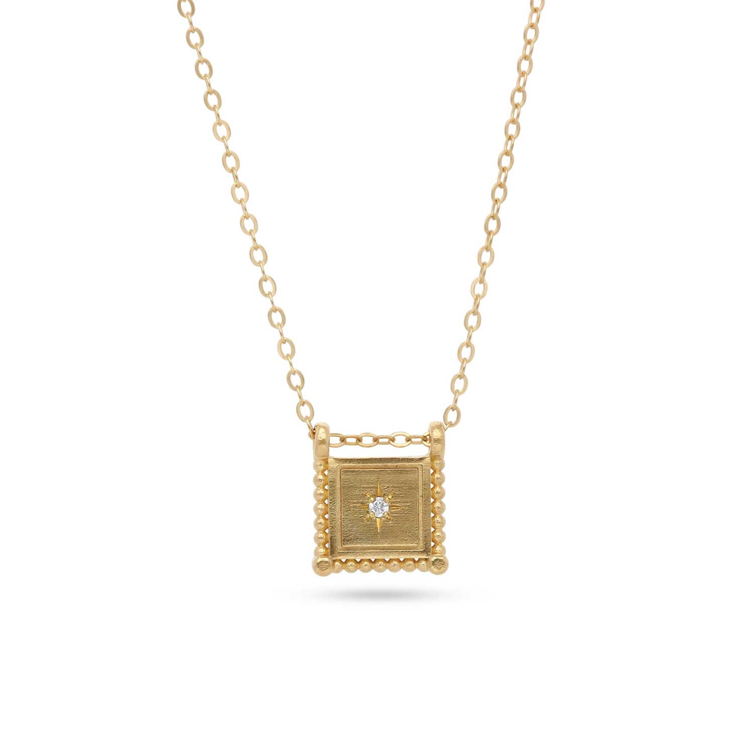 Square Slider Necklace Gold Plated with Diamond Made by ethical jeweller E.C.One London in our B Corp certified workshop