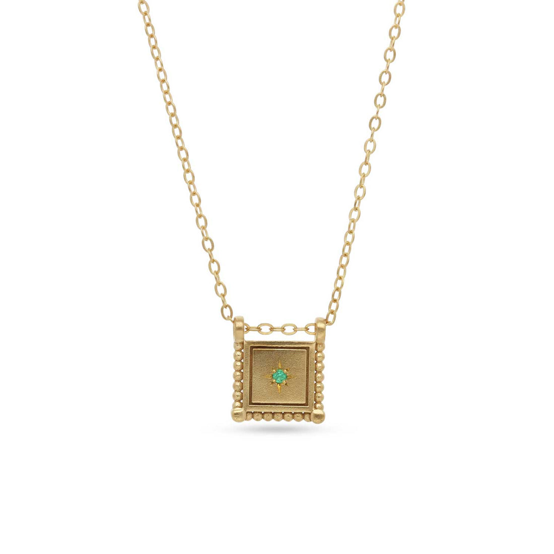 Square Slider Necklace Gold Plated with Emerald Made by ethical jeweller E.C.One London in our B Corp certified workshop