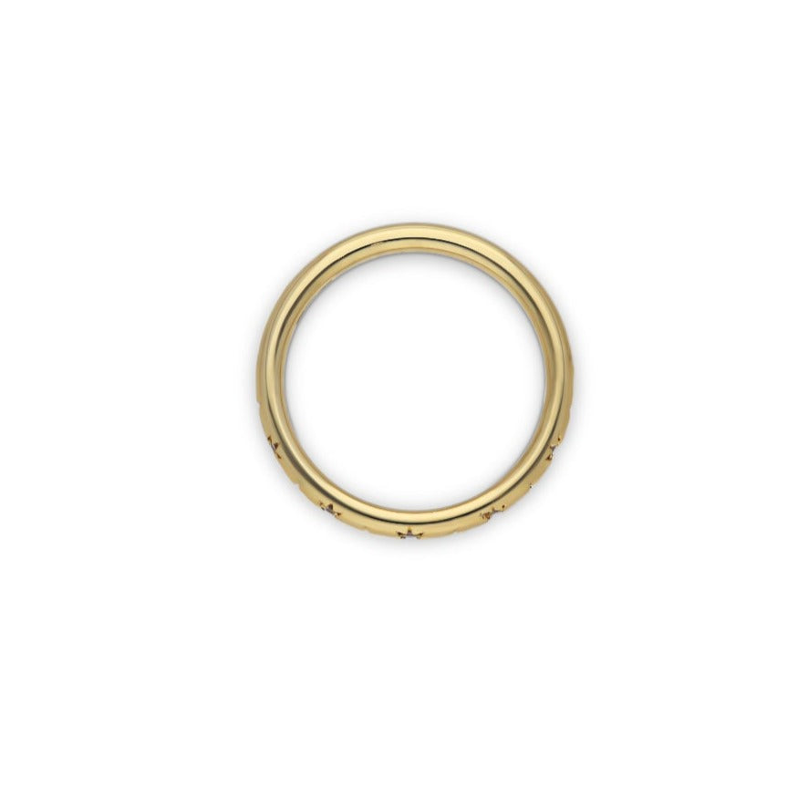 E.C. One NANCY Gold Wedding Ring with Engraved & Diamond Detailing made in our B Corp London workshop