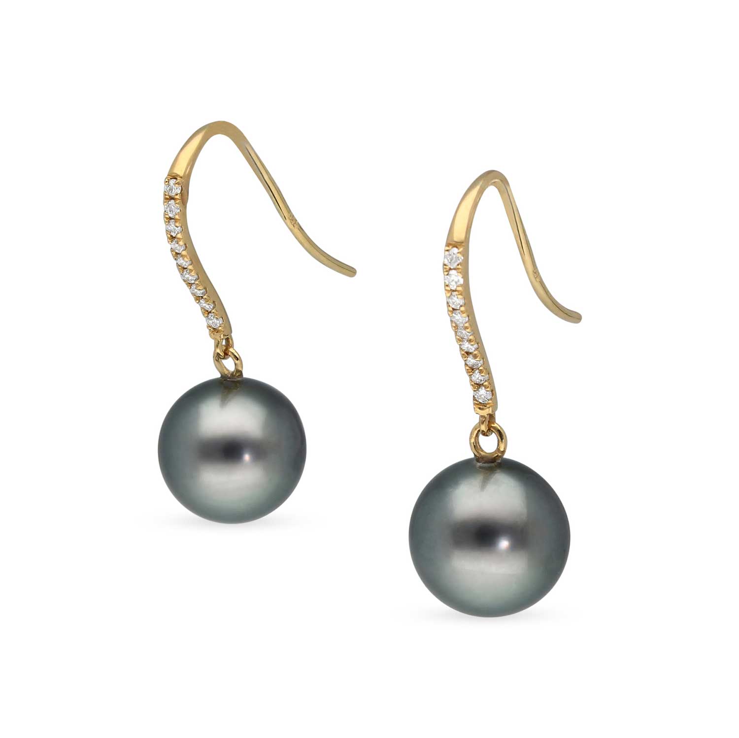 Tahitian Pearl and Diamond Gold Hook Earrings at ethical jeweller E.C.One London