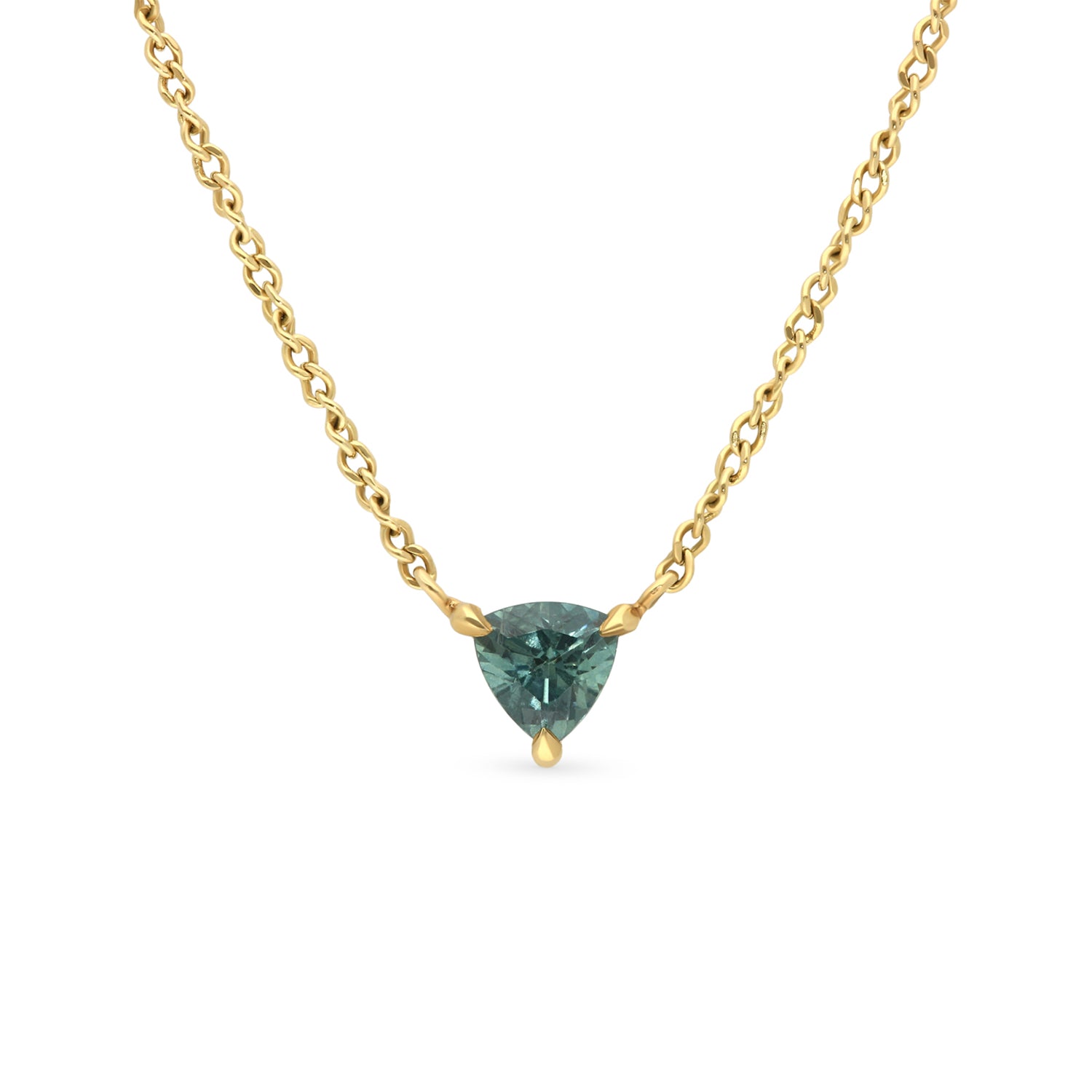 E.C.One London Malawian Trillion Teal Sapphire Pendant Yellow Gold