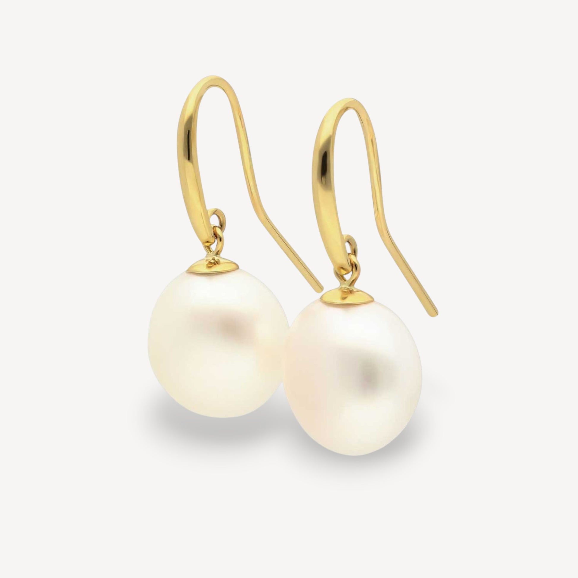Baroque White Pearl Earrings Gold Hook Earrings at ethical jeweller E.C.One London