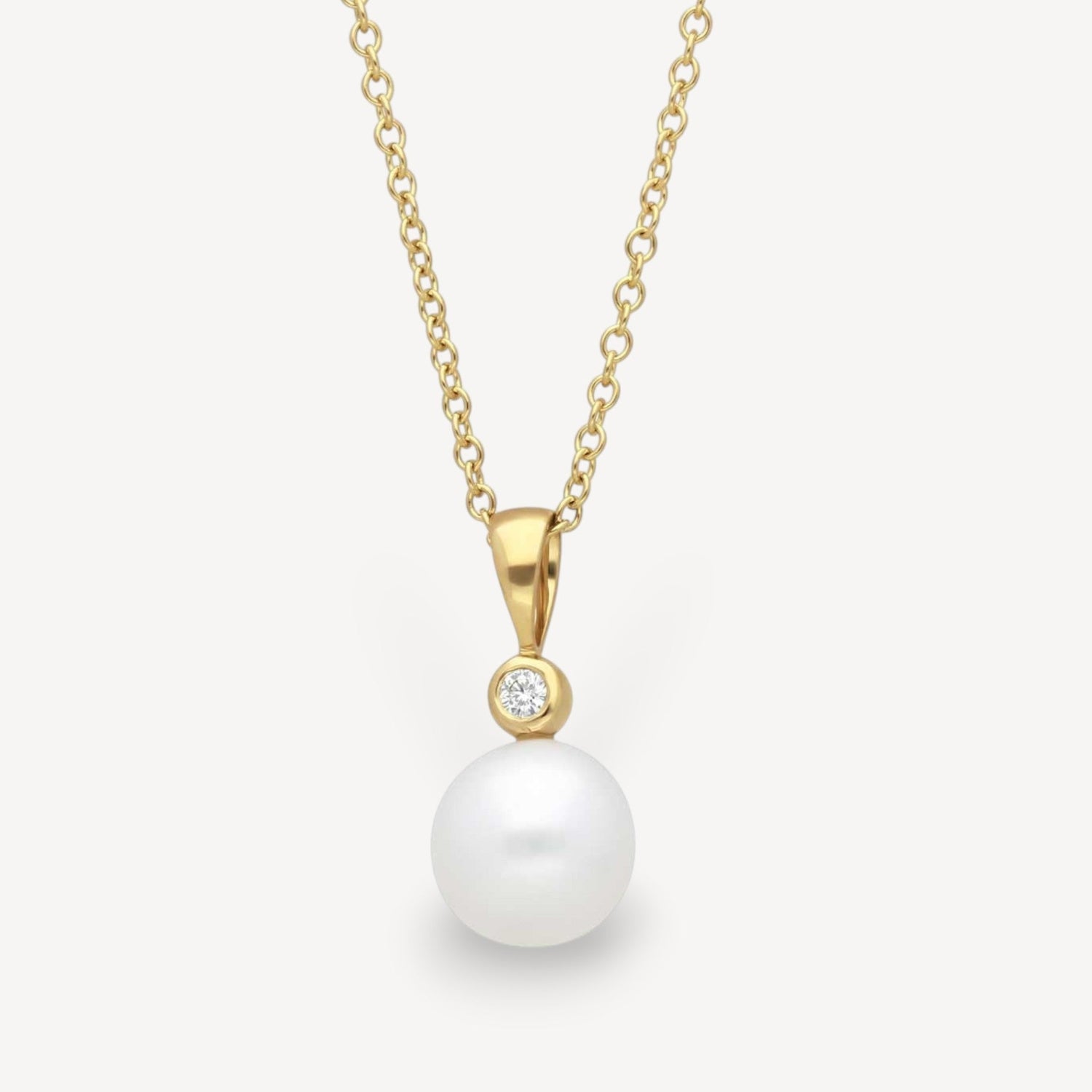 White Pearl and Diamond Gold Pendant Necklace at ethical jeweller E.C.One London