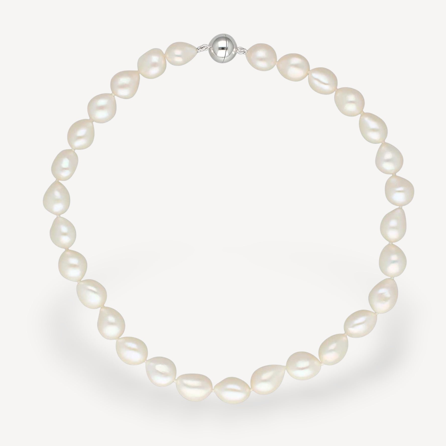 baroque white Freshwater Pearl Necklace with silver Catch at ethical B Corp jeweller E.C.One London
