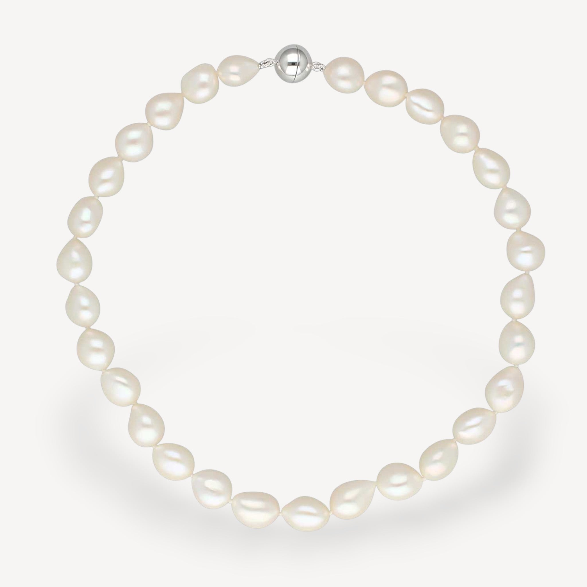 baroque white Freshwater Pearl Necklace with silver Catch at ethical B Corp jeweller E.C.One London