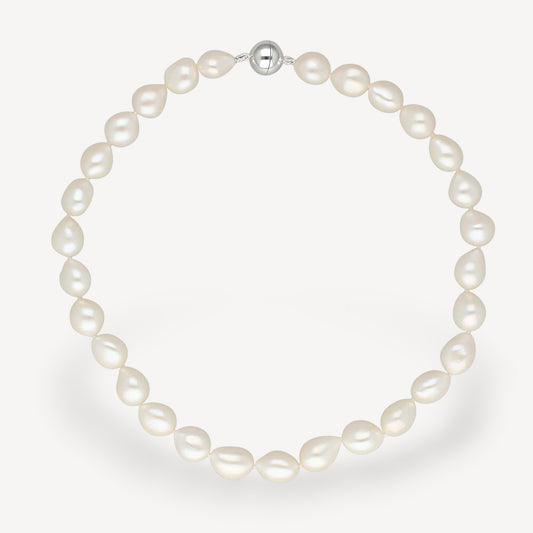 baroque white Freshwater Pearl Necklace with silver Catch at ethical B Corp jeweller E.C.One London