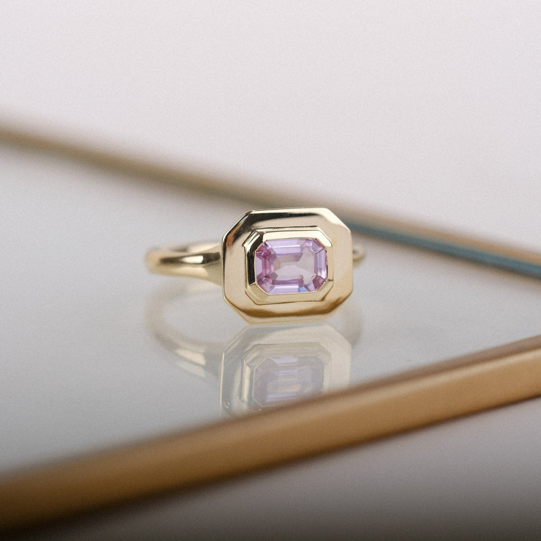 FRAME Gold Octagonal Pink Sapphire Ring
