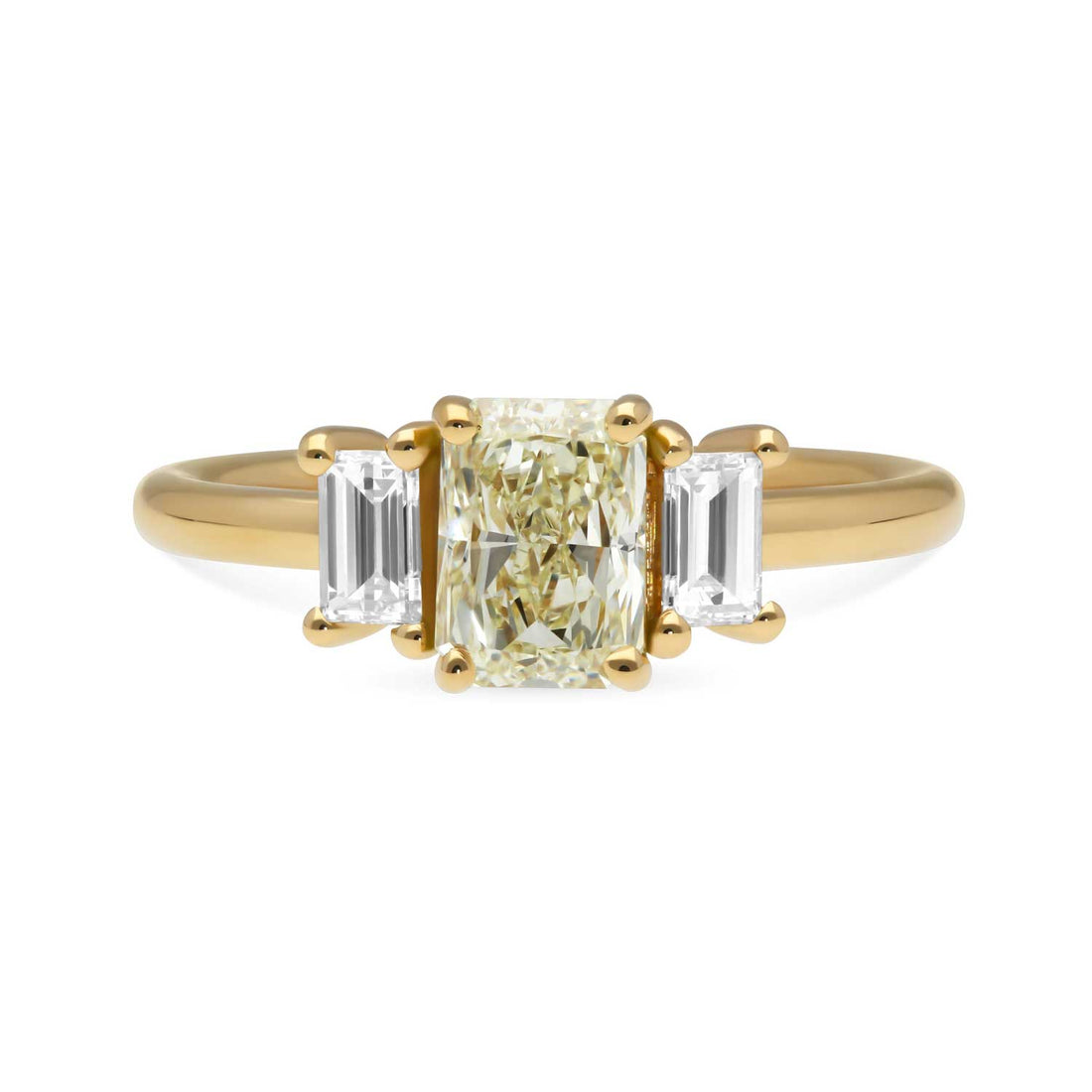 ethical engagement ring GRACIE Fancy Light Yellow Diamond Trilogy Engagement Ring by B Corp jeweller E.C.One London