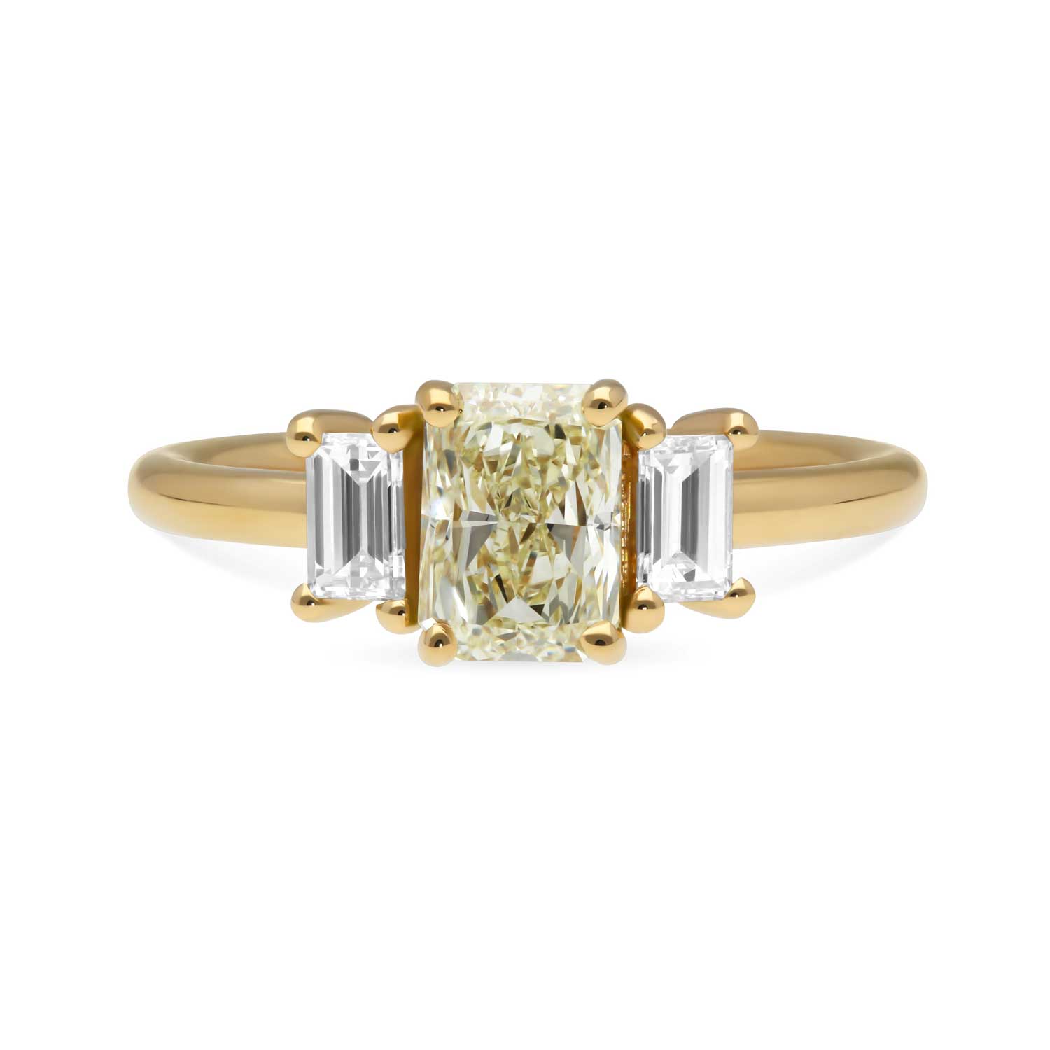 ethical engagement ring GRACIE Fancy Light Yellow Diamond Trilogy Engagement Ring by B Corp jeweller E.C.One London
