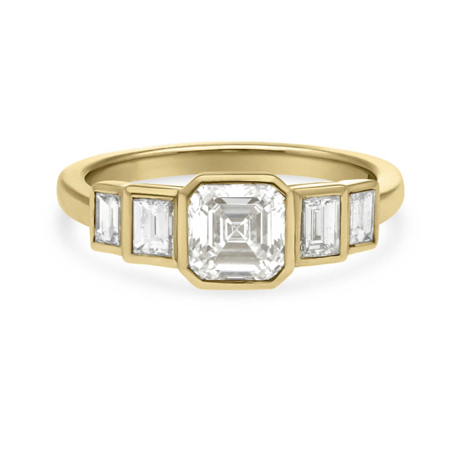 EC one EVELYN Deco Diamond Yellow Gold Engagement Ring made by hand in our London B Corp workshop