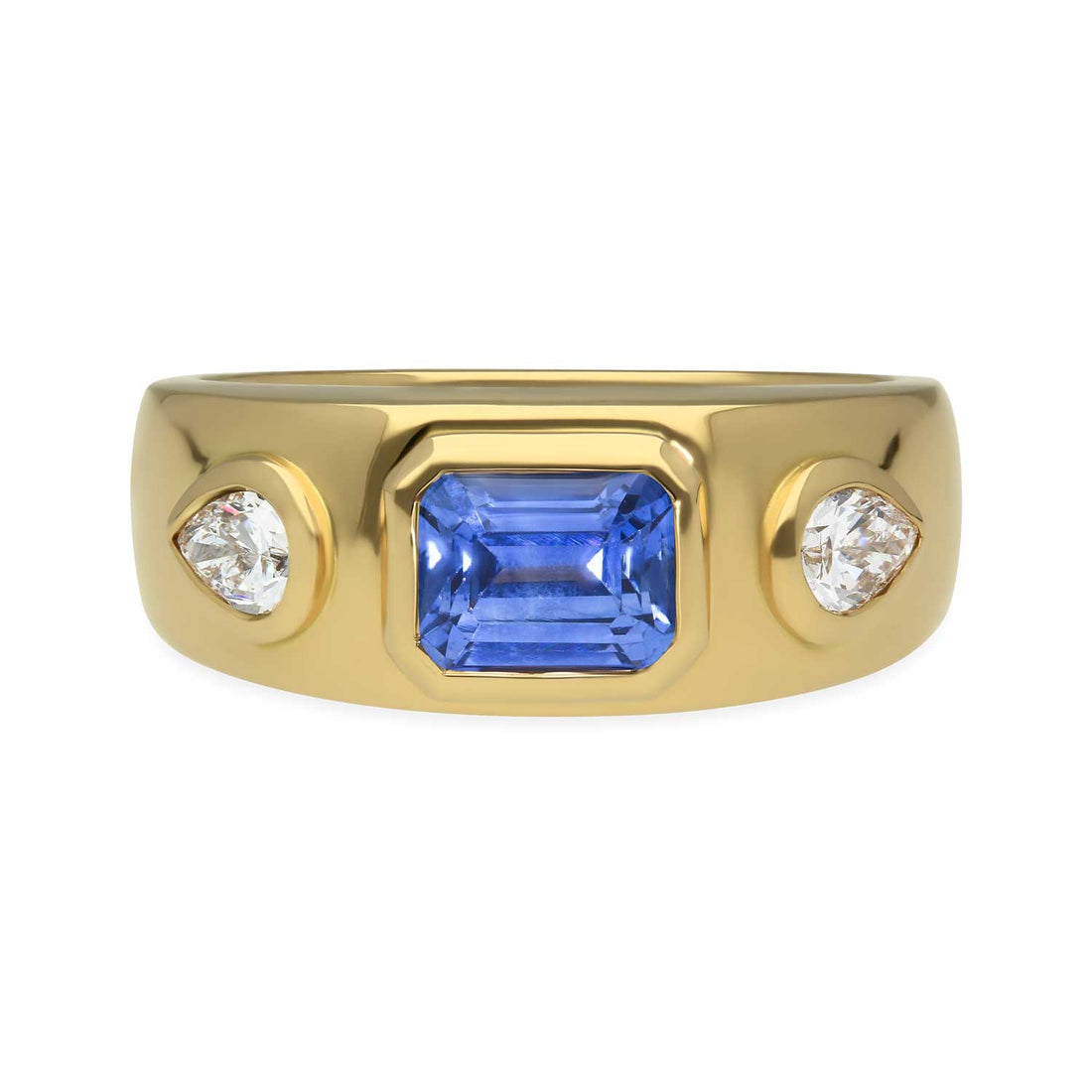 ethical ISLA recycled Yellow Gold Blue Sapphire and Diamond Engagement Ring by B Corp London jeweller E.C.One 