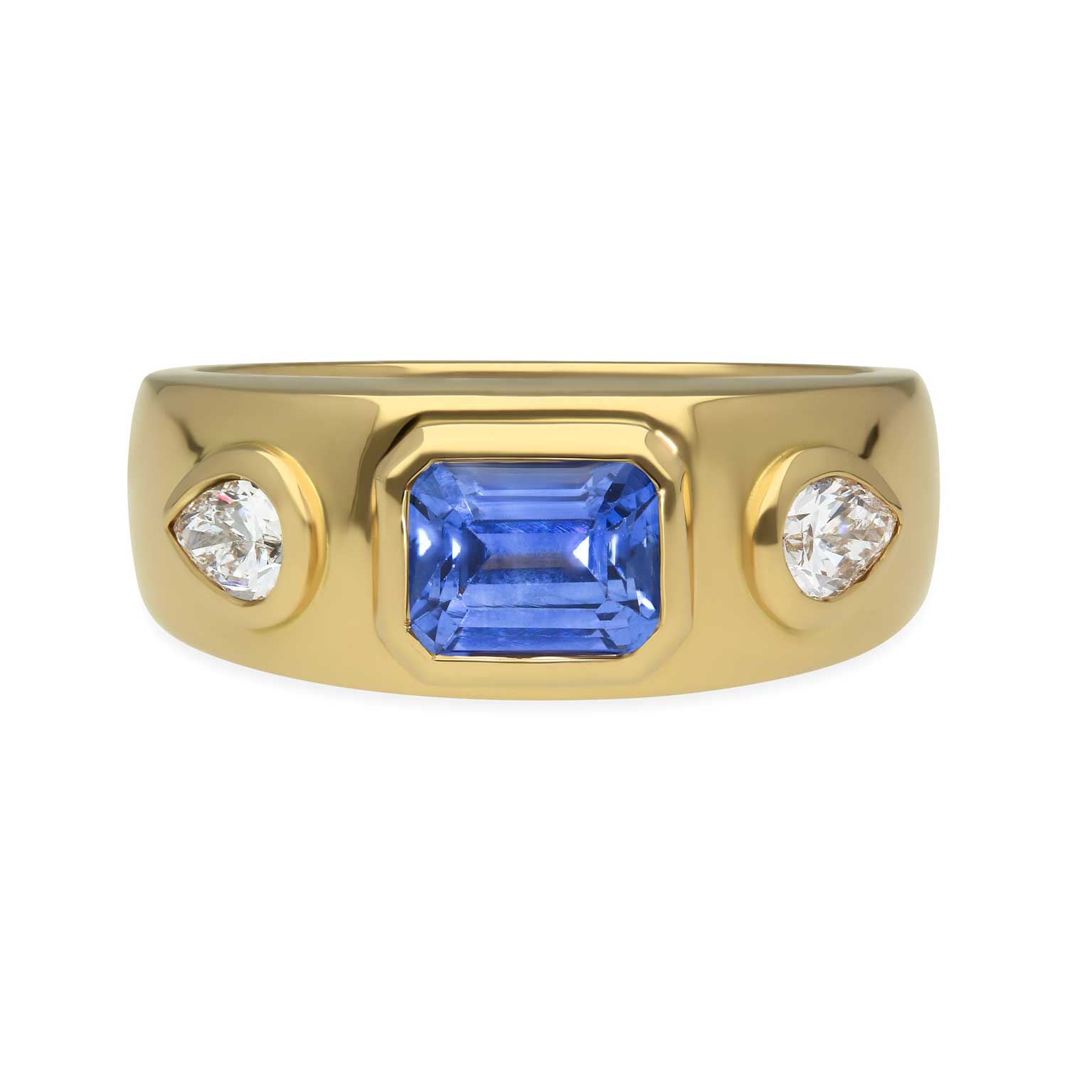ethical ISLA recycled Yellow Gold Blue Sapphire and Diamond Engagement Ring by B Corp London jeweller E.C.One 