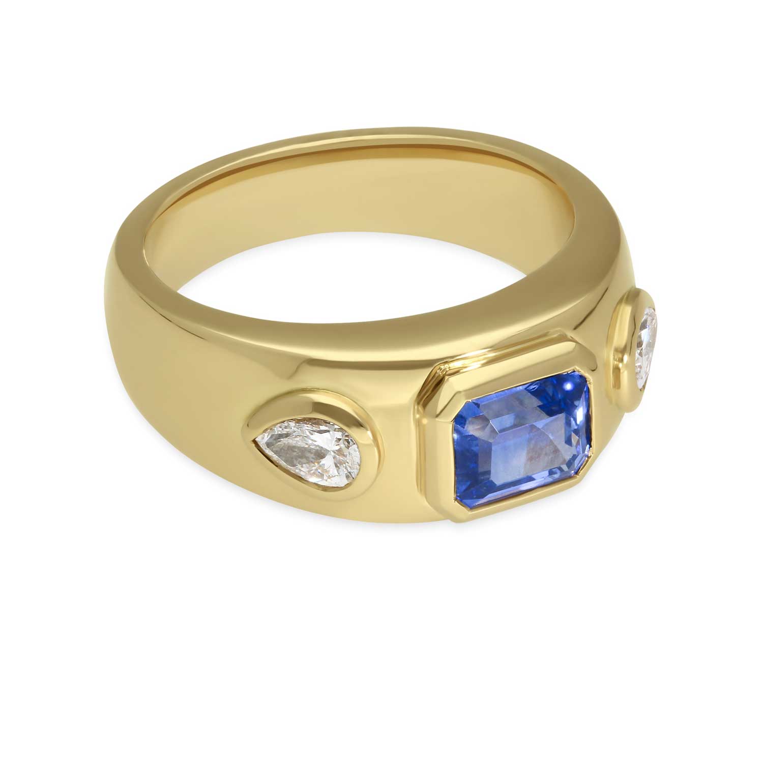 ethical ISLA recycled Yellow Gold Blue Sapphire and Diamond Engagement Ring by B Corp London jeweller E.C.One 