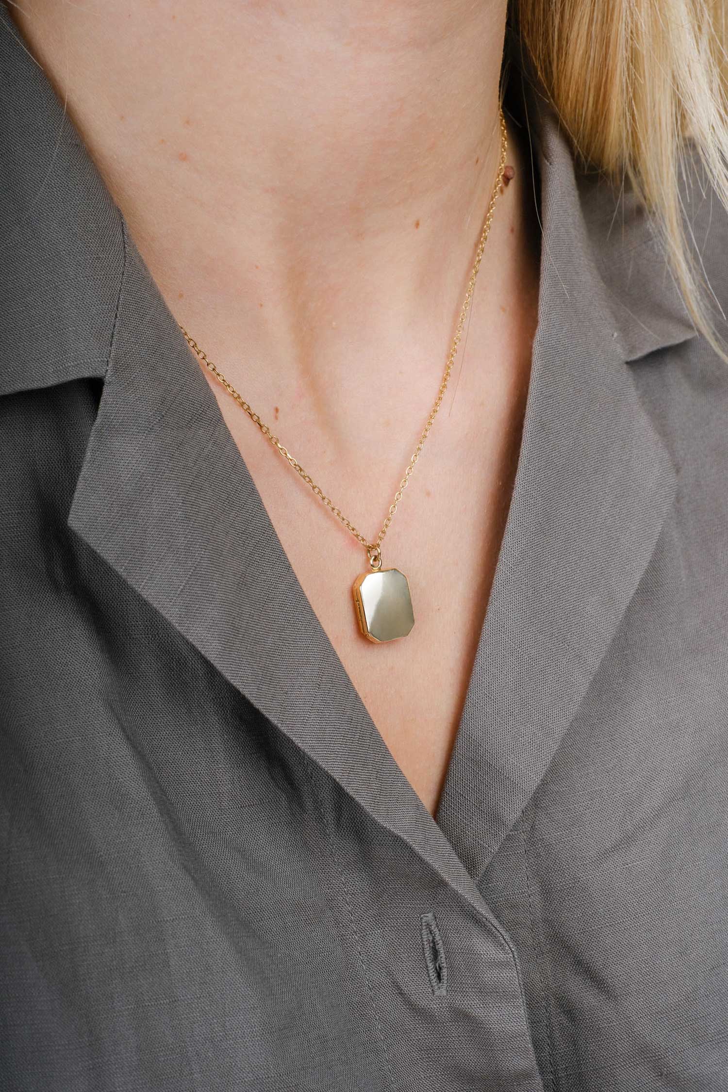 EC One recycled Small Angled Rectangular Gold Locket Necklace