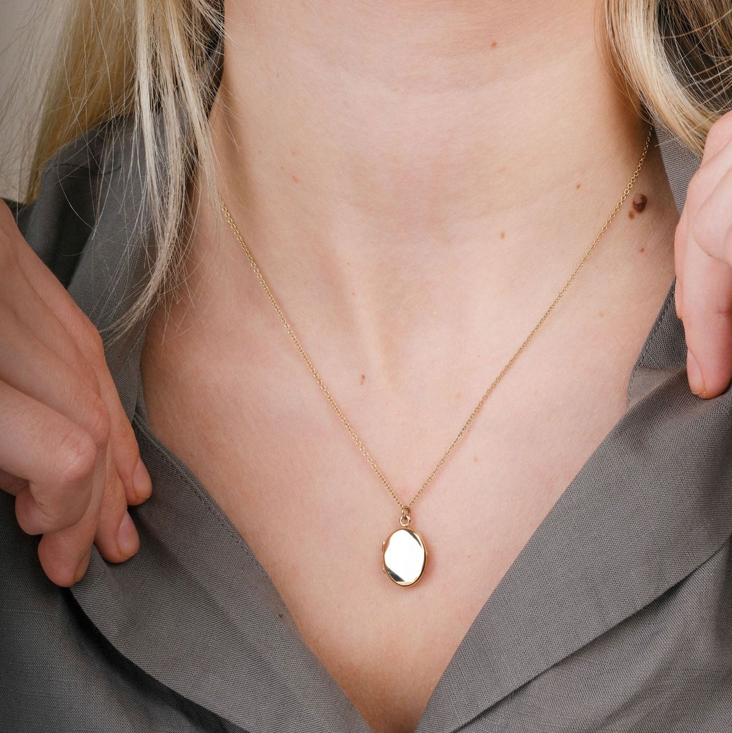 EC One recycled Small Oval Gold Locket Necklace