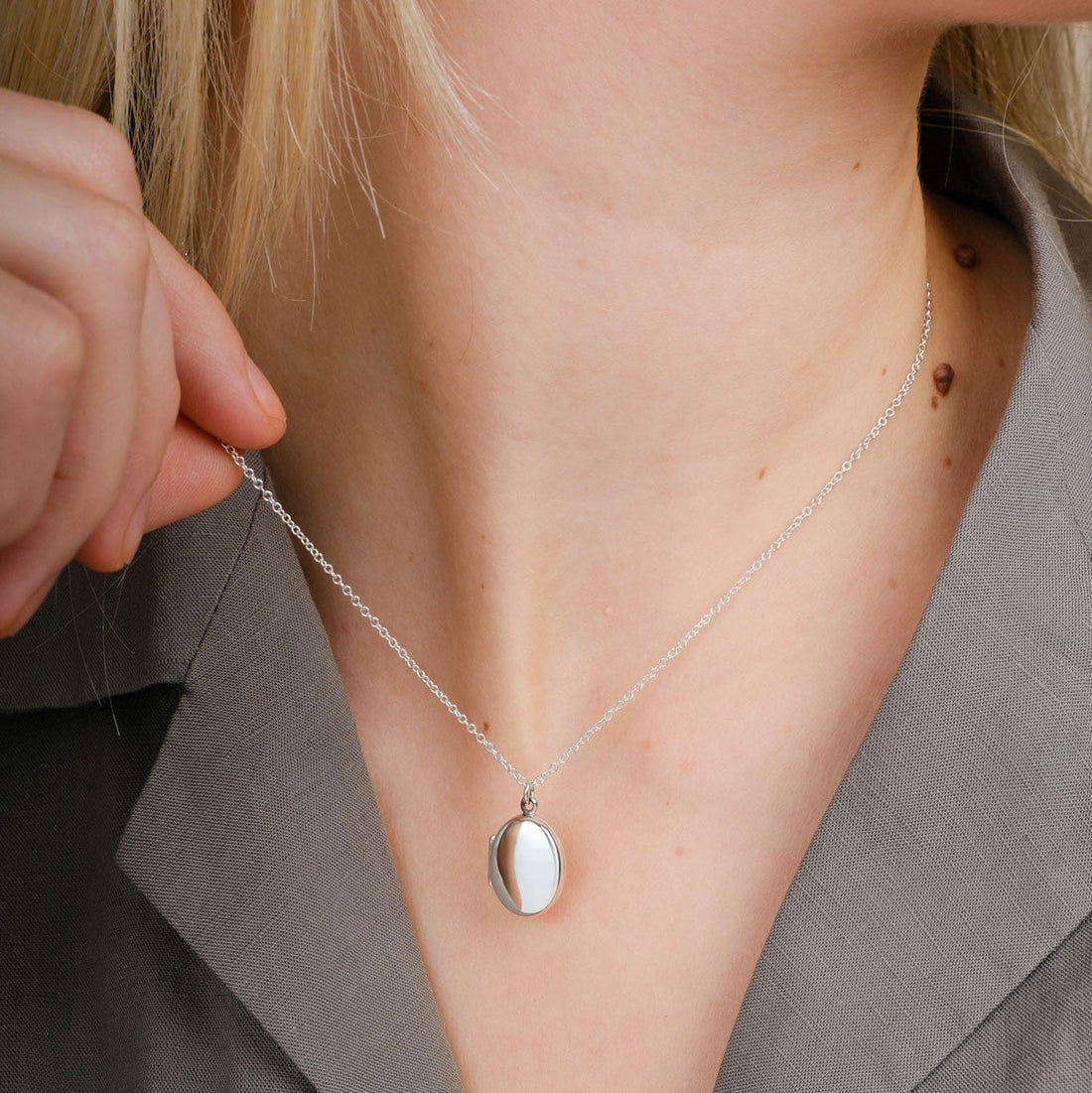 EC One Small Silver Oval Locket Necklace