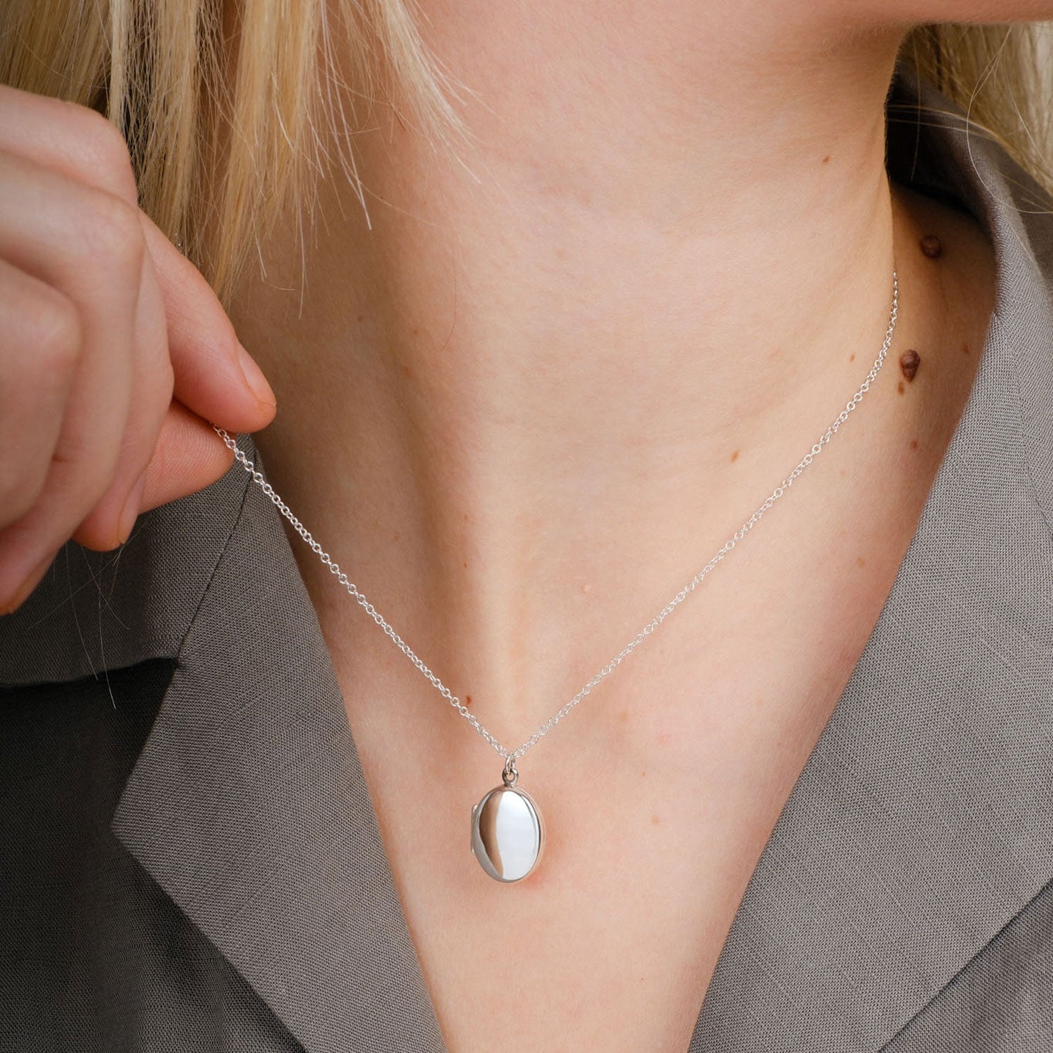 EC One Small Silver Oval Locket Necklace