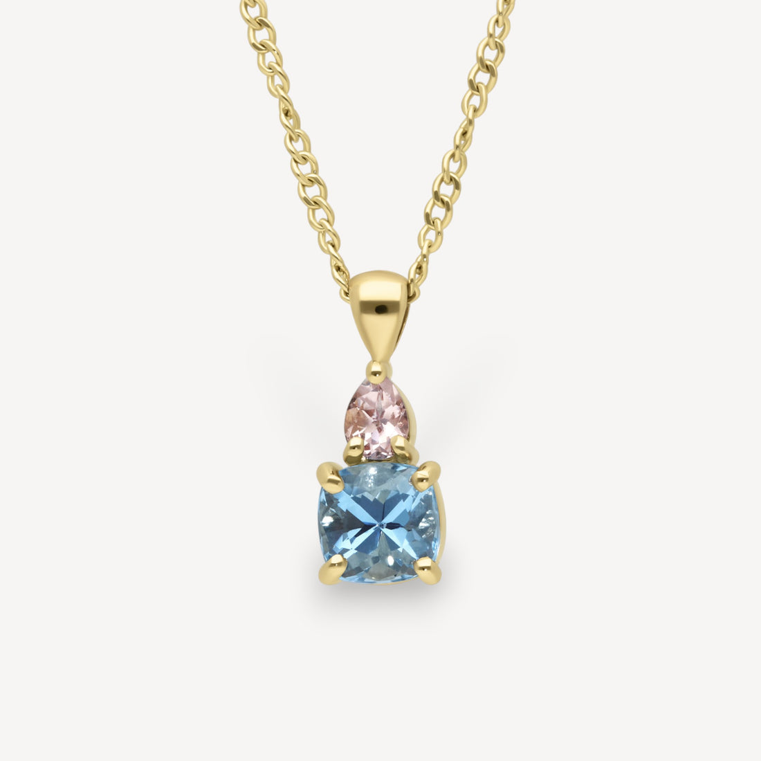 ELISE Double Gemstone Gold Pendant Necklace with Aquamarine