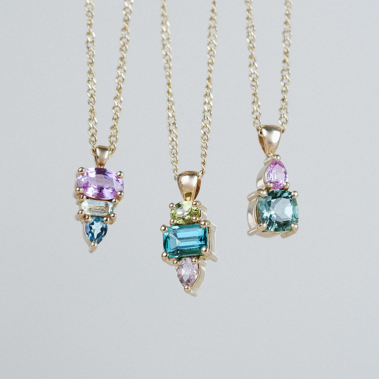 ELISE Double Gemstone Gold Pendant Necklace with Aquamarine