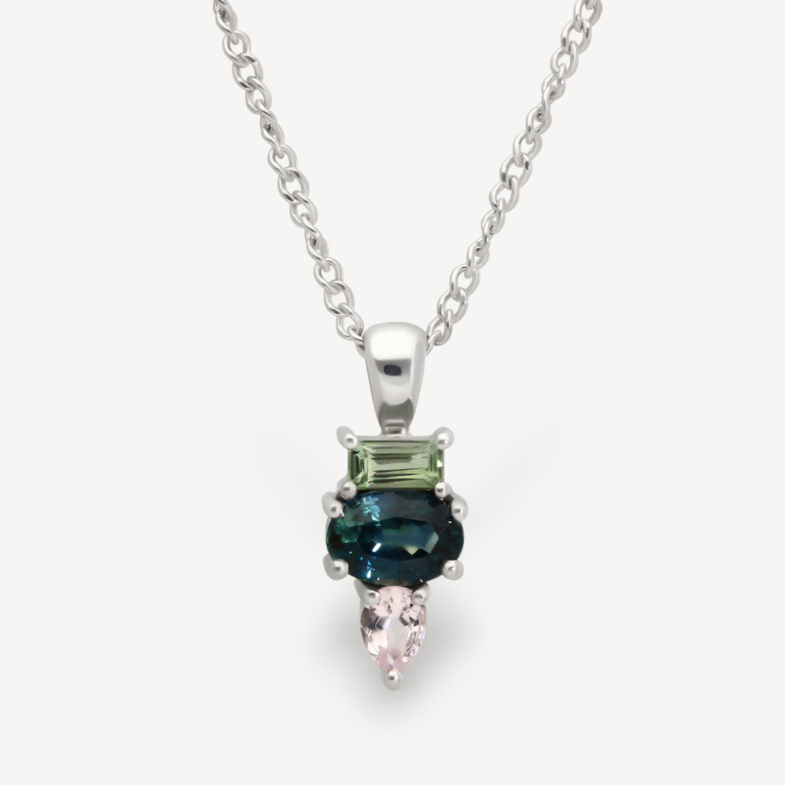 ELISE Triple Gemstone White Gold Pendant Necklace