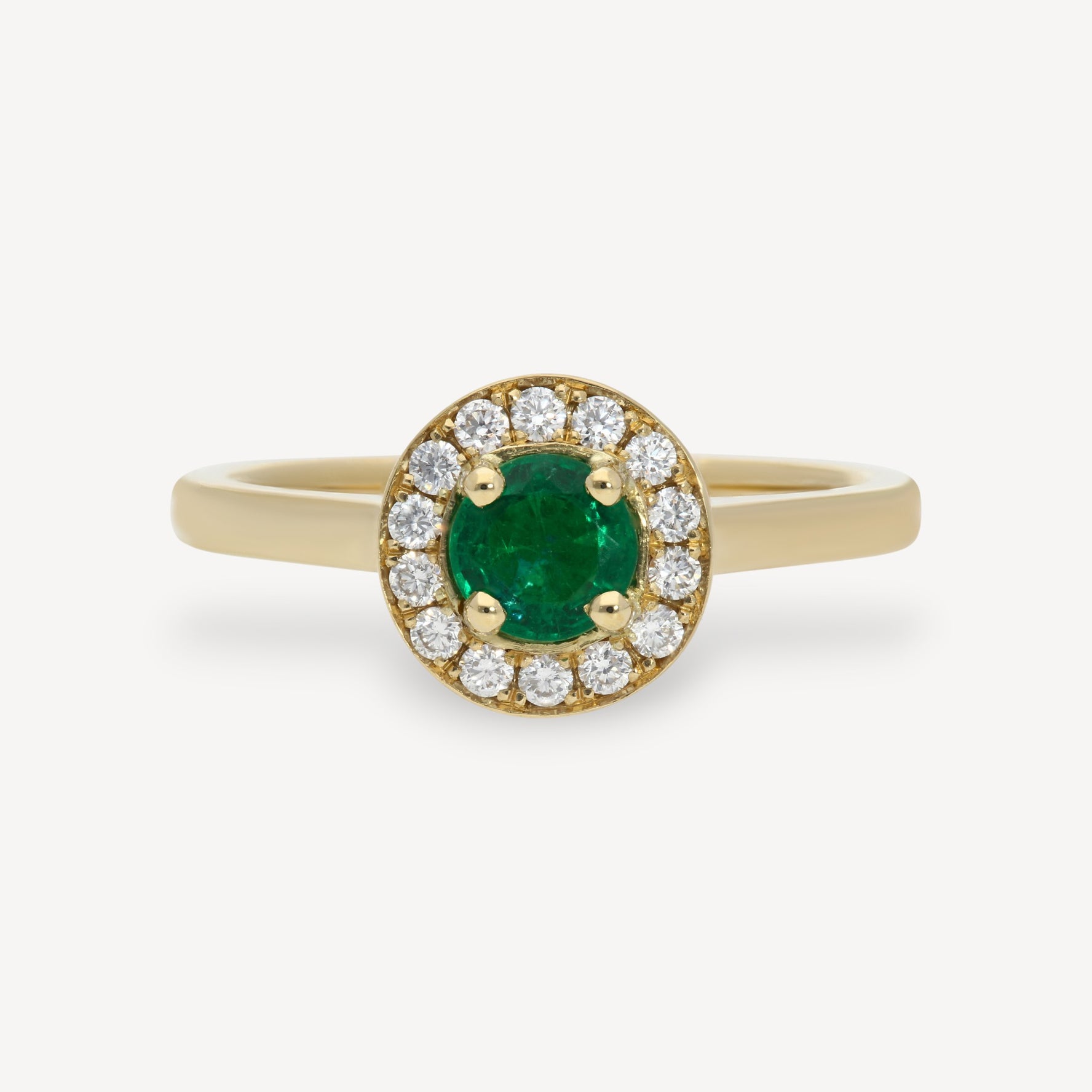 EMMA Emerald and Diamond Halo Ring in Yellow Gold