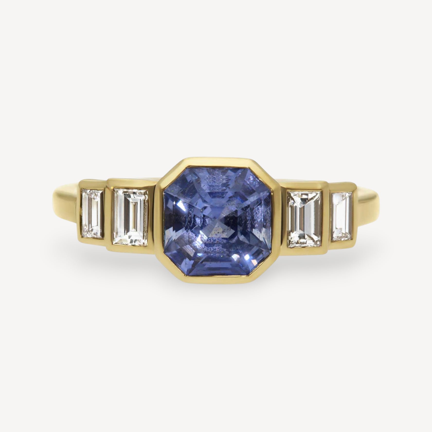 EVELYN Deco Octagon Blue Sapphire Yellow Gold Engagement Ring