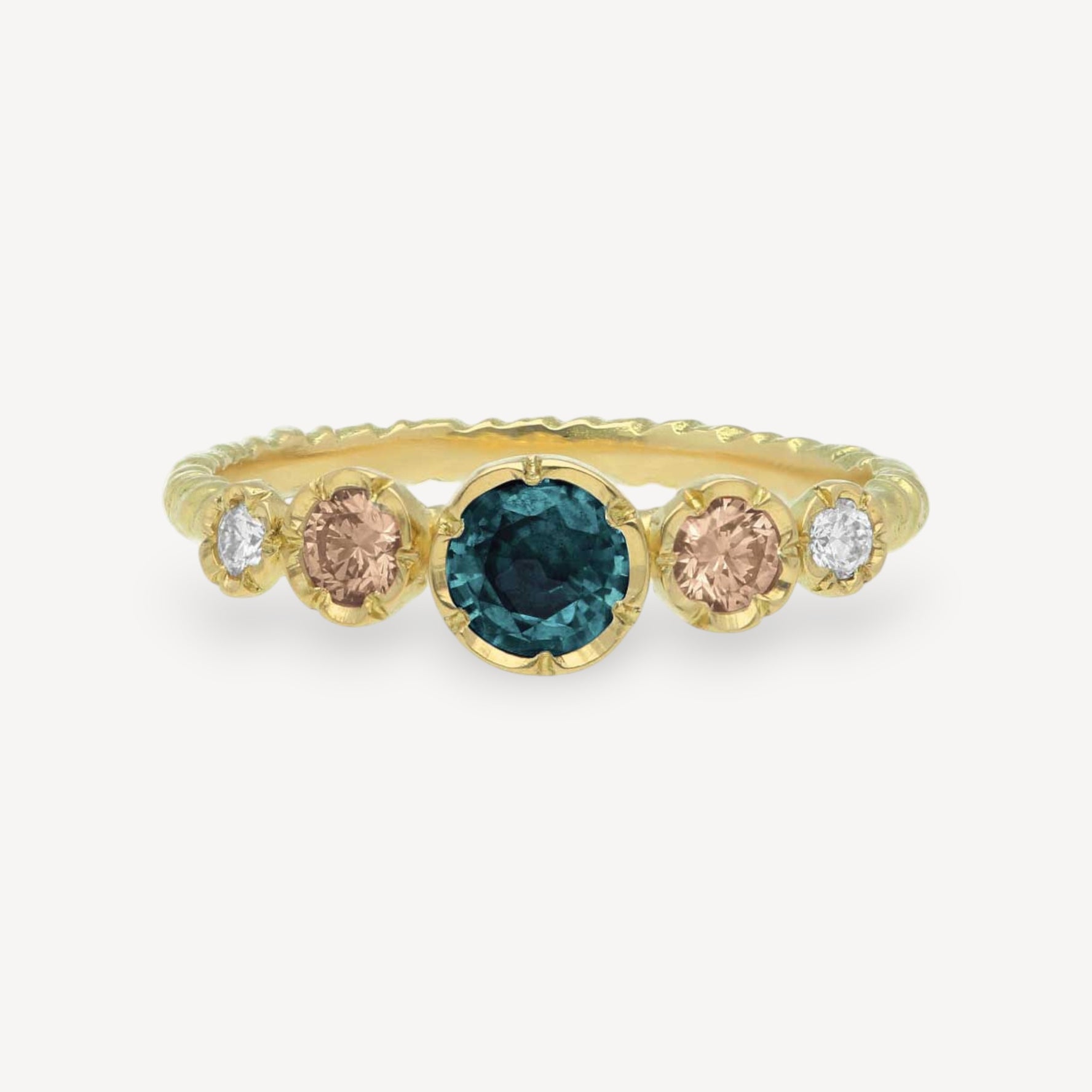 EXCLUSIVE Teal Sapphire & Diamond Five Stone Ring