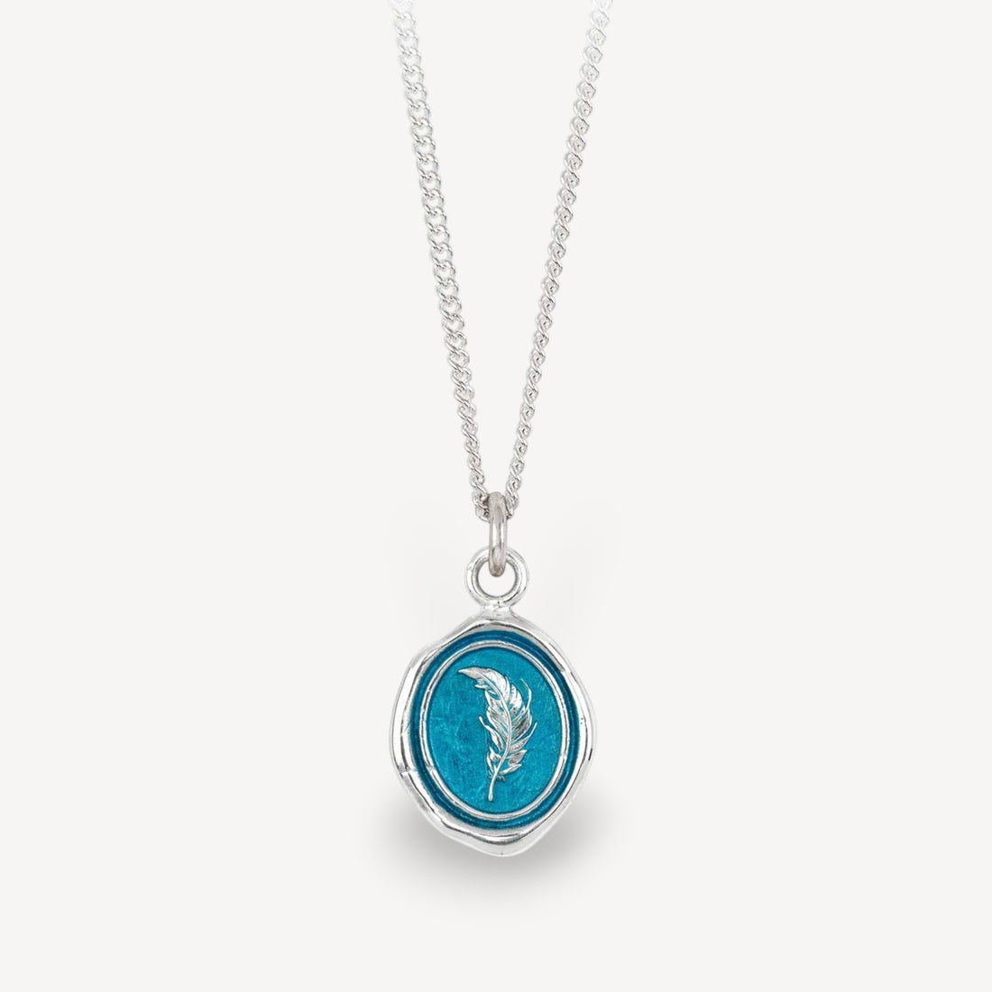 FEATHER Talisman Silver Necklace with Blue Ceramic Detail