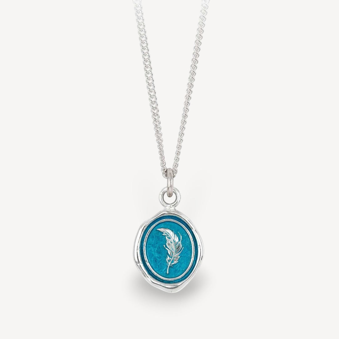 FEATHER Talisman Silver Necklace with Blue Ceramic Detail