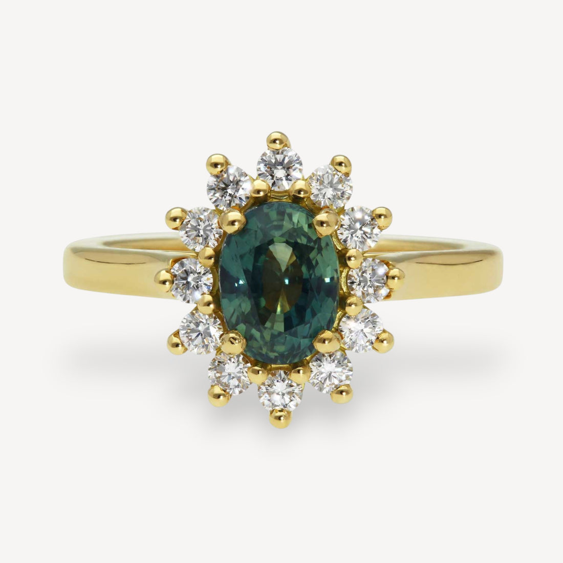 FLORENCE Oval Teal Sapphire and Diamond Cluster Engagement Ring