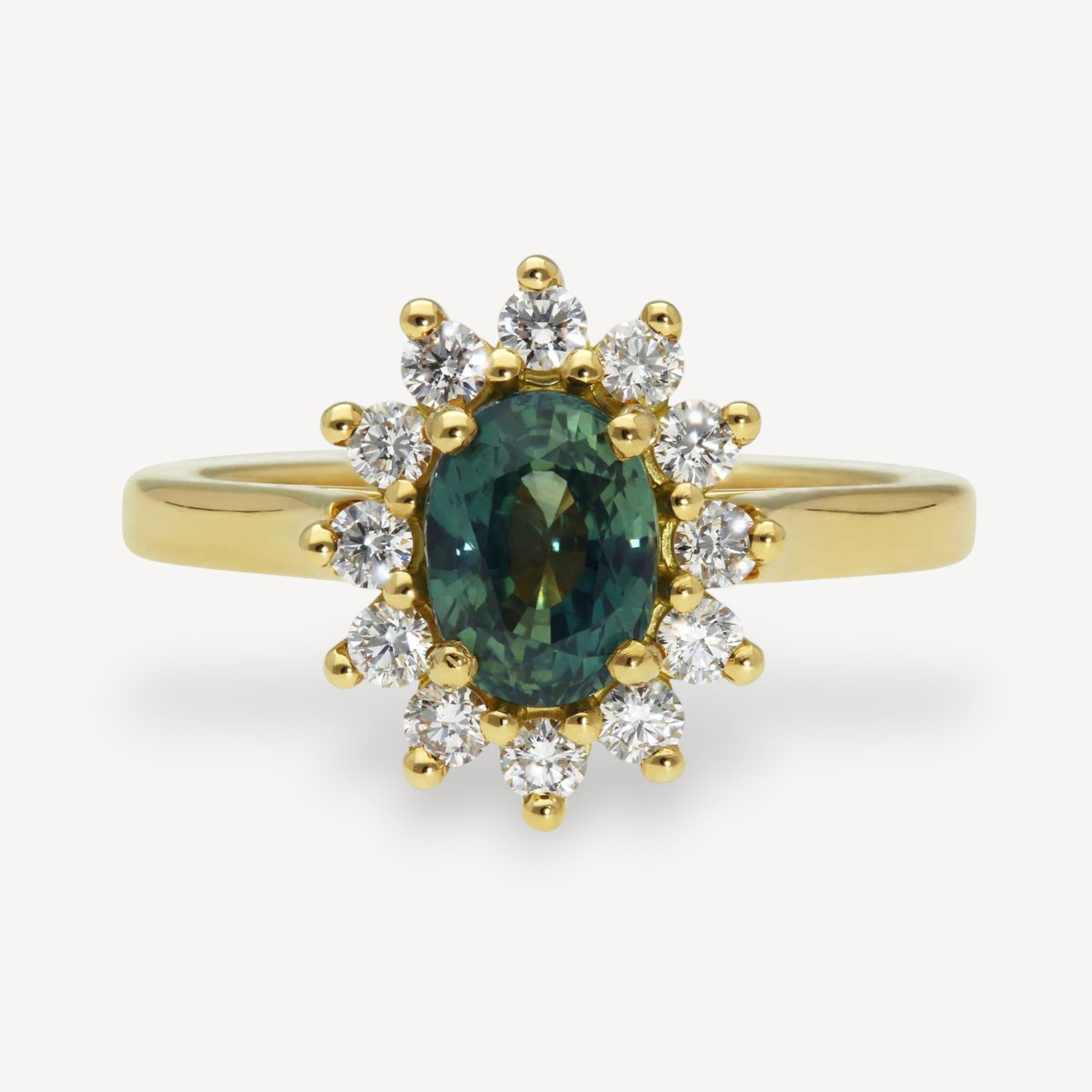 FLORENCE Oval Teal Sapphire and Diamond Cluster Engagement Ring