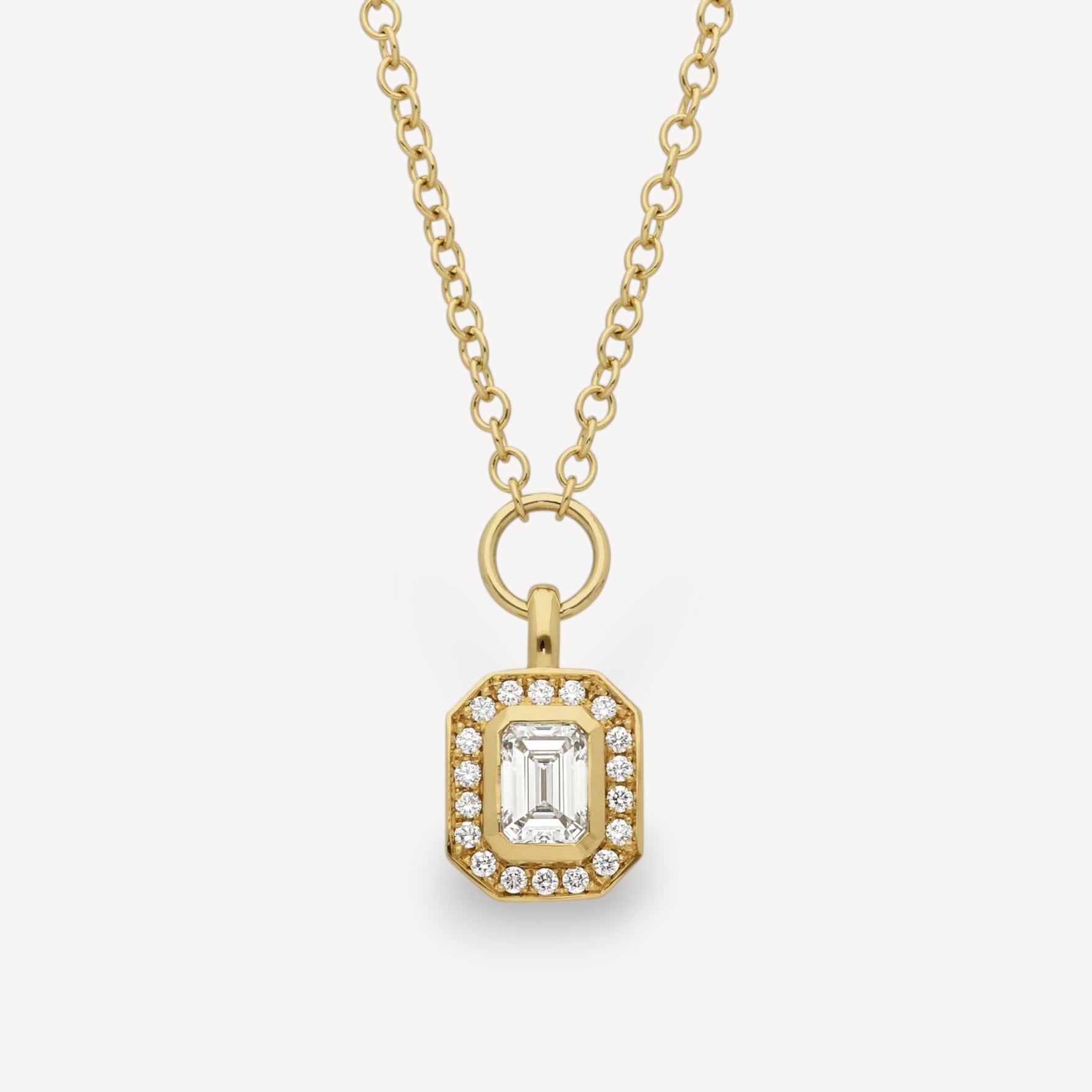 FRAME Large Framed Diamond Gold Necklace with Diamond Halo