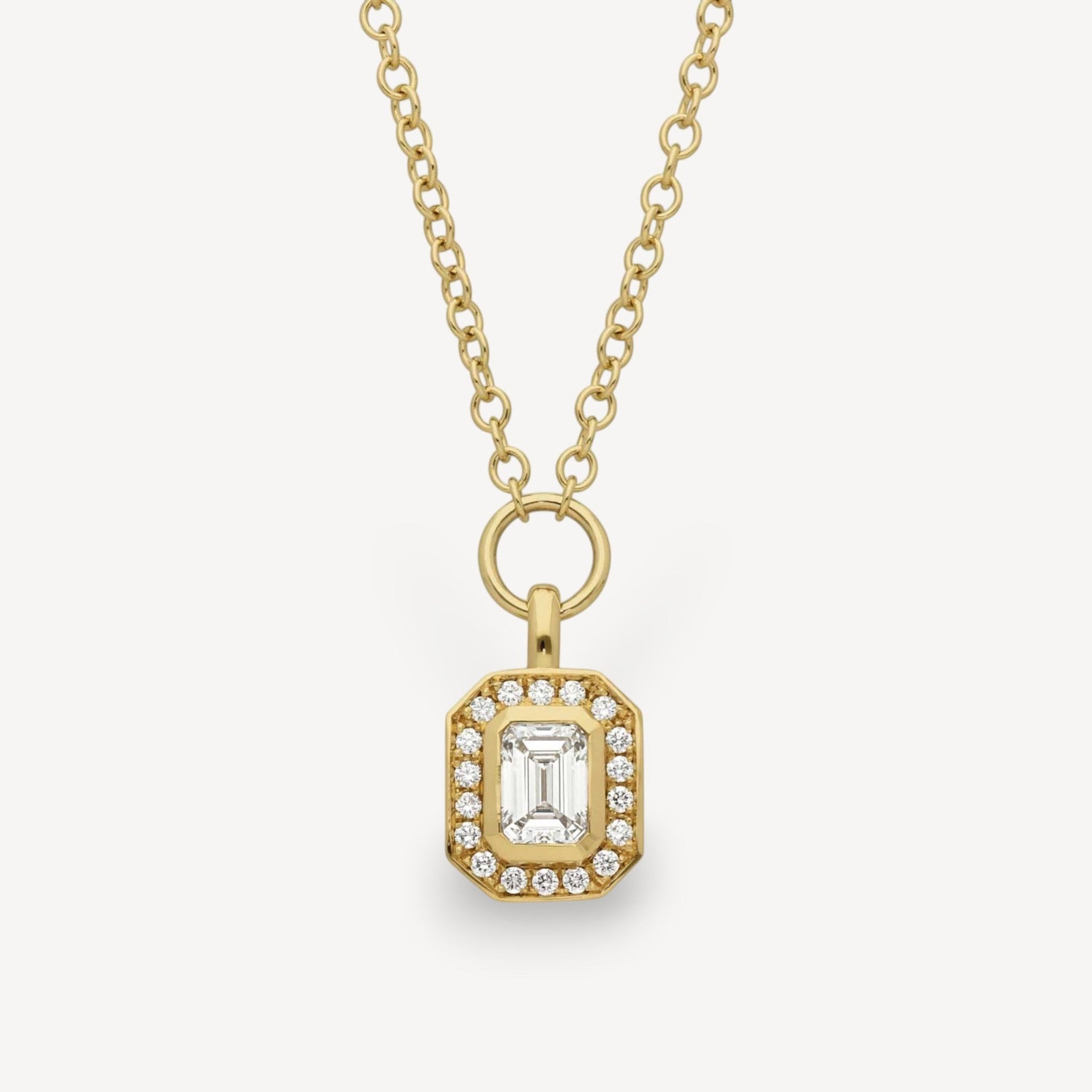 FRAME Large Framed Diamond Gold Necklace with Diamond Halo