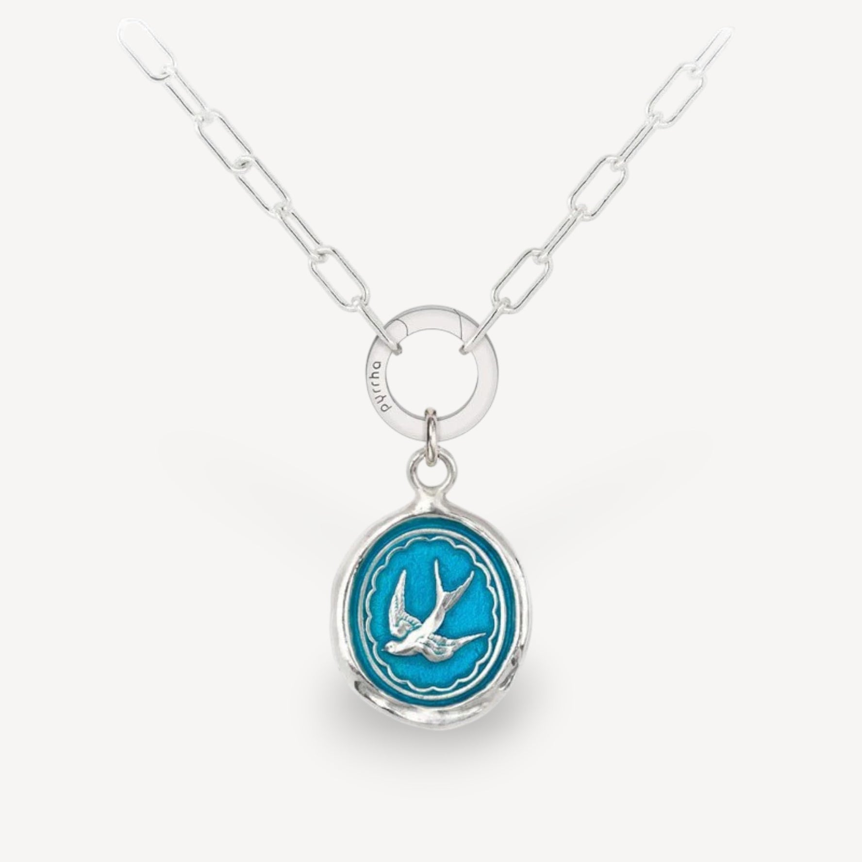 FREE SPIRITED Talisman Silver Necklace with Blue Ceramic Detail