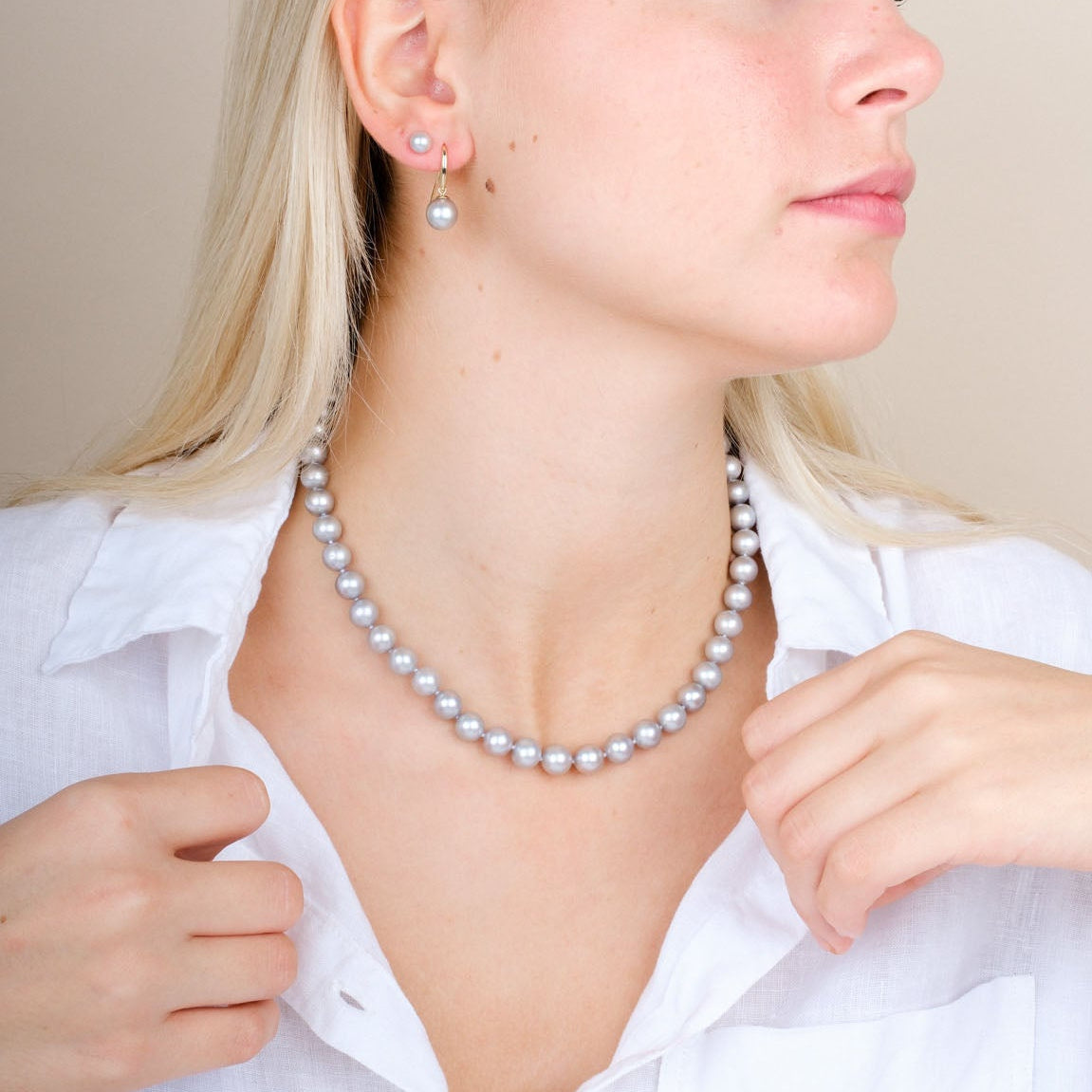 Fresh Water Round Grey Pearl Necklace