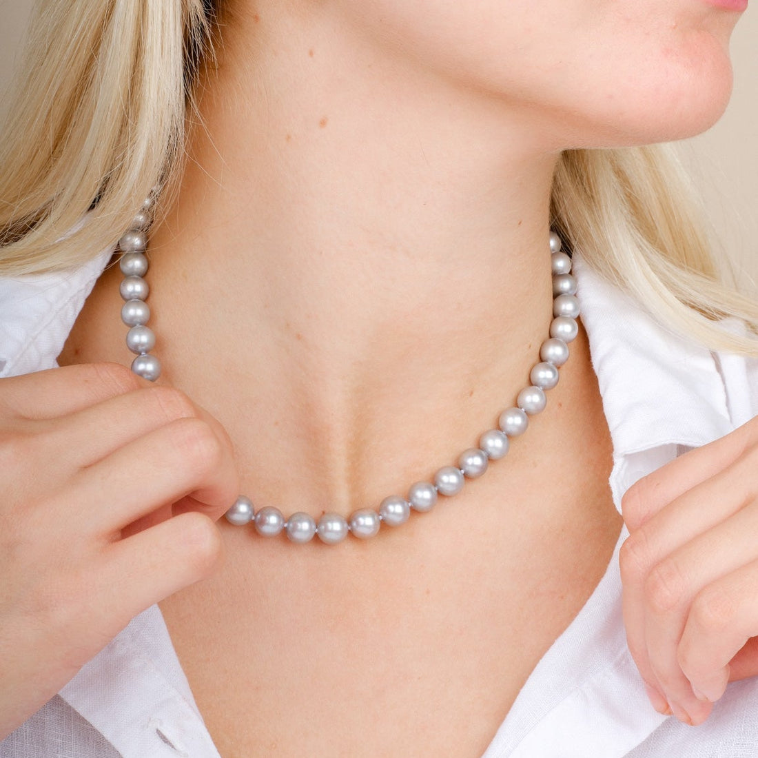 Fresh Water Round Grey Pearl Necklace