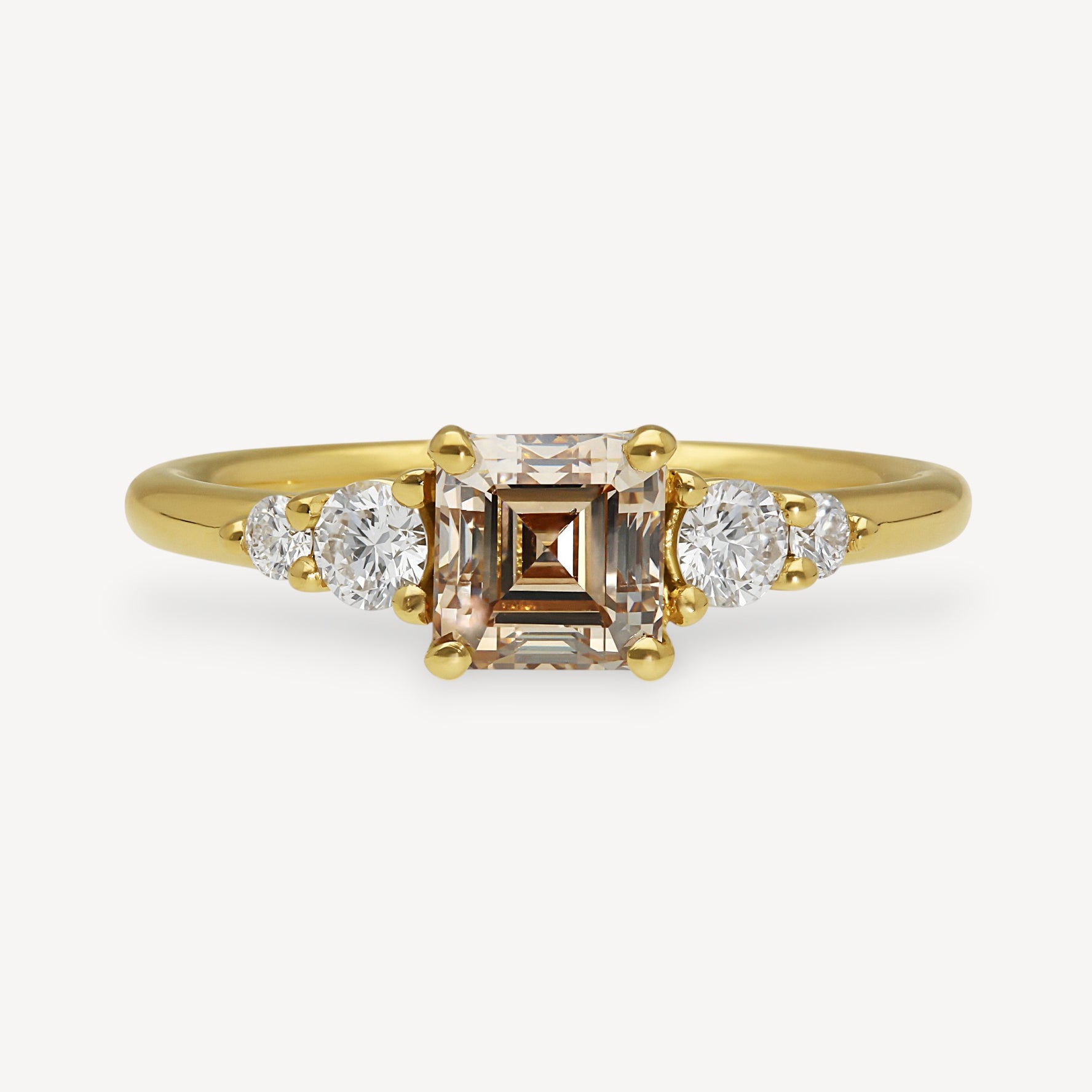 GENEVIEVE Asscher Cut Champagne Diamond Yellow Gold Engagement Ring