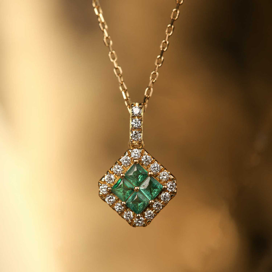 GFG Square FORTUNA Emerald Diamond Necklace at ethical jewellers EC One London