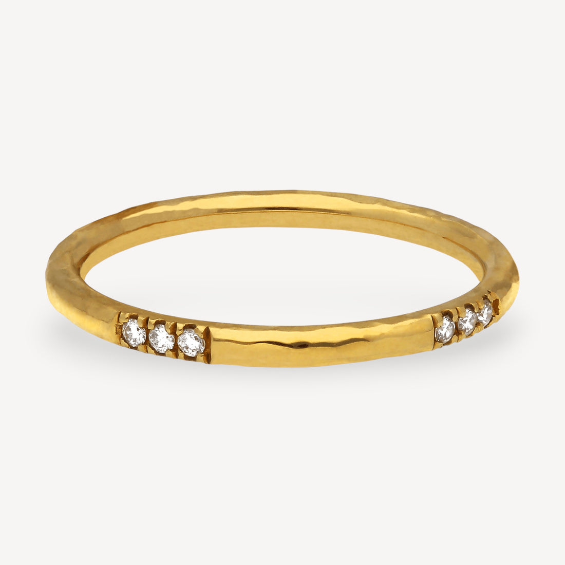 ALICE Gold Hammered Wedding Ring with 12 White Diamond