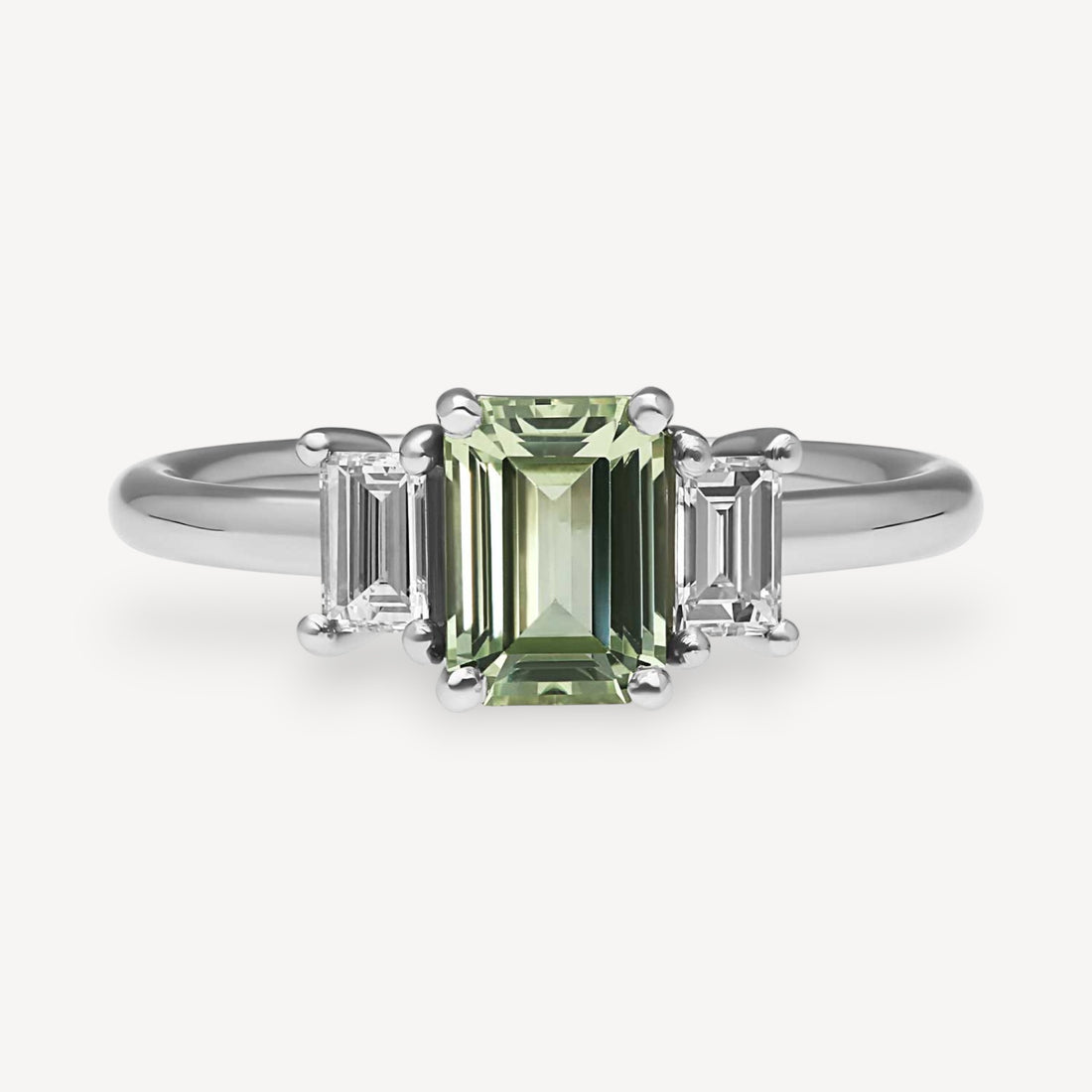 GRACIE Green Sapphire & Diamond Platinum Trilogy Engagement Ring
