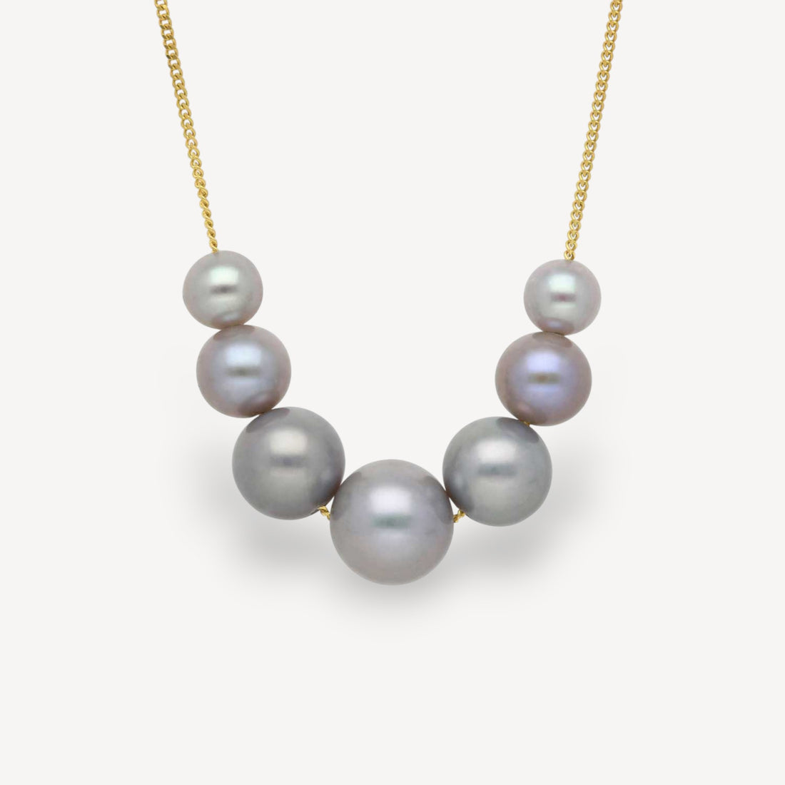 Graduated Line Grey Pearl Gold Necklace