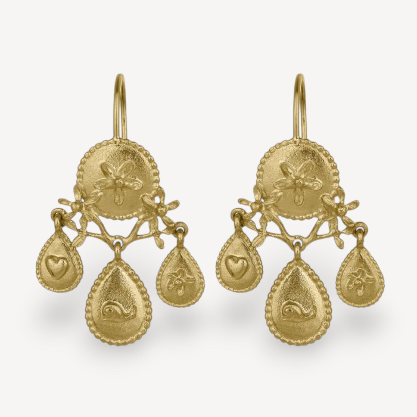 Alex Monroe Gratitude for Nature Girandole Chandelier Earrings Gold Plated at B Corp certified Ethical jeweller E.C.One London