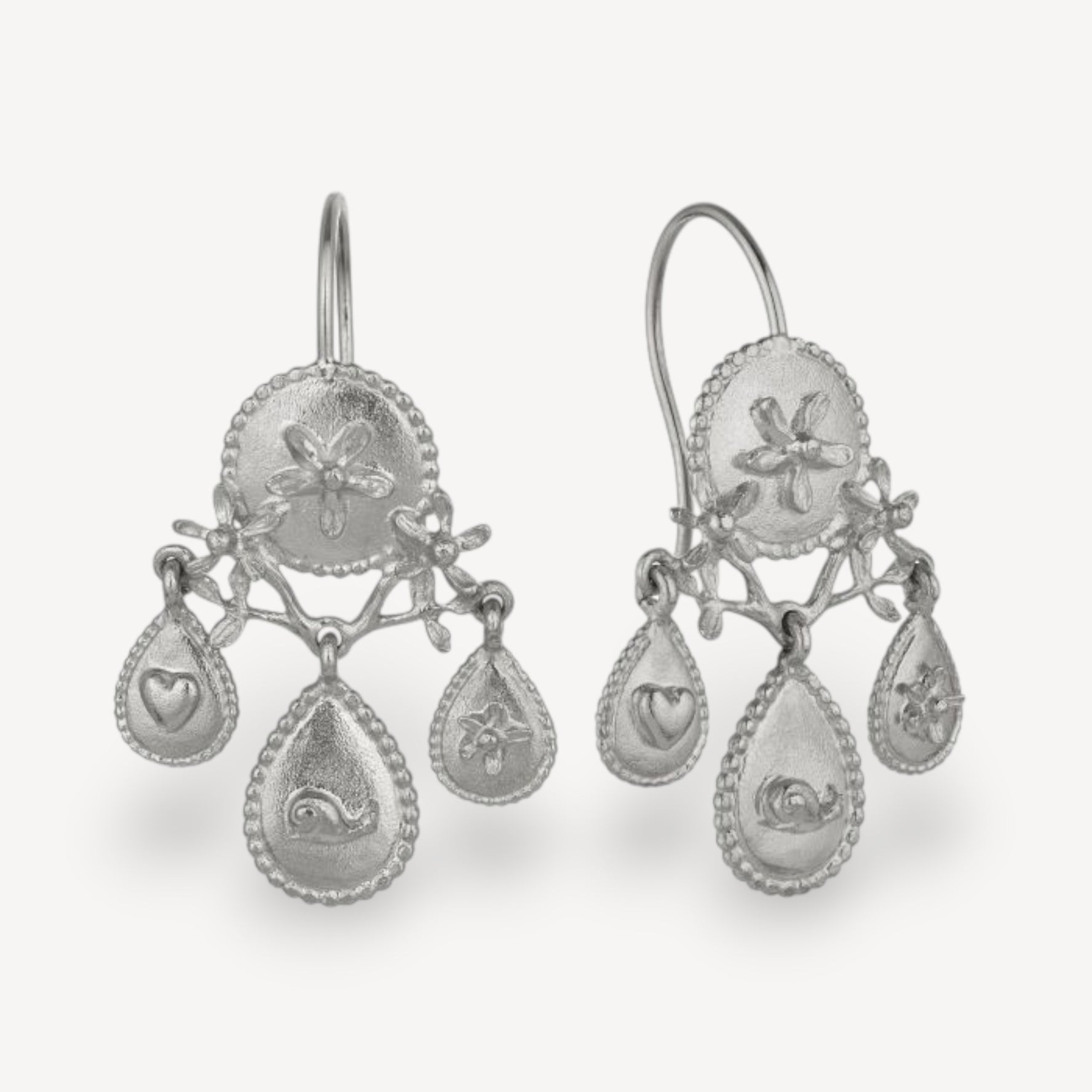 Gratitude for Nature Girandole Chandelier Earrings Silver