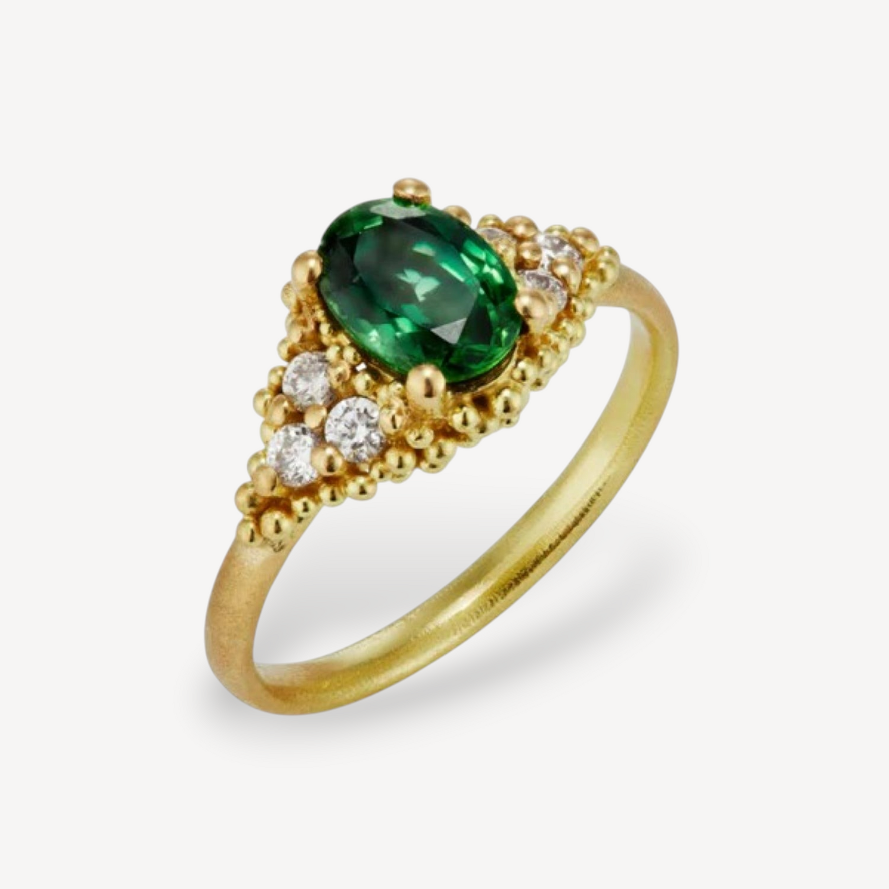 Oval Cluster Ring Green Sapphire & Diamond Accents Yellow Gold