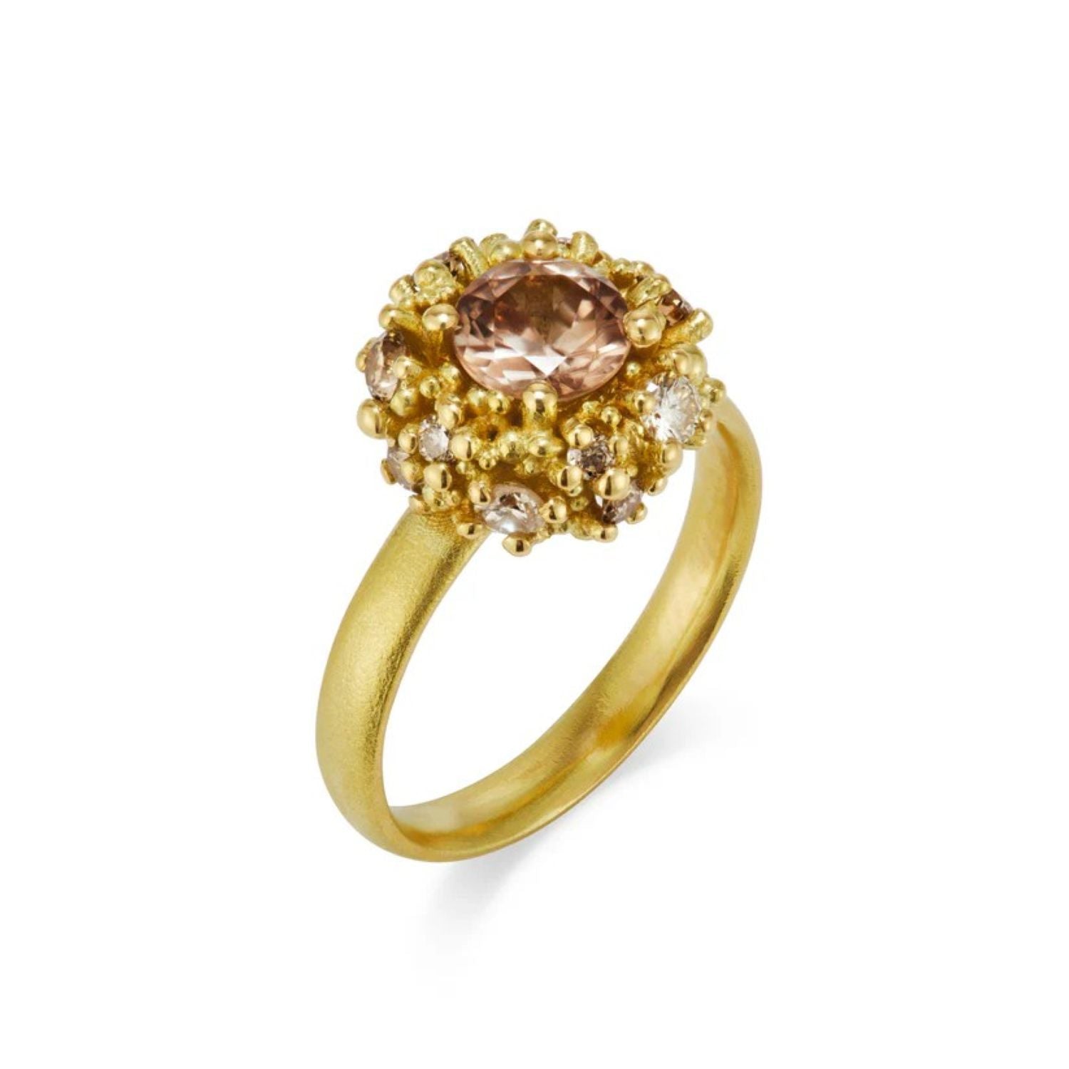 hannah bedford at ethical jeweller E.C.One London Peach Zircon and Champagne Diamond Bombe Gold Ring