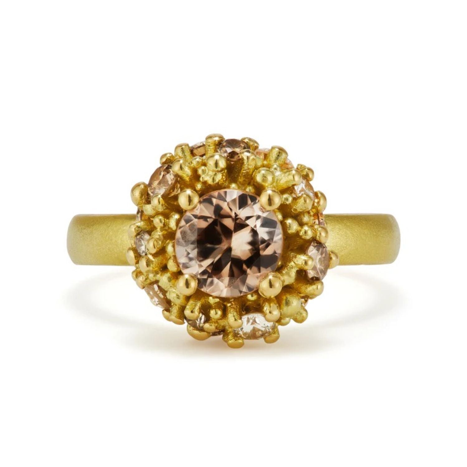 hannah bedford at ethical jeweller E.C.One London Peach Zircon and Champagne Diamond Bombe Gold Ring