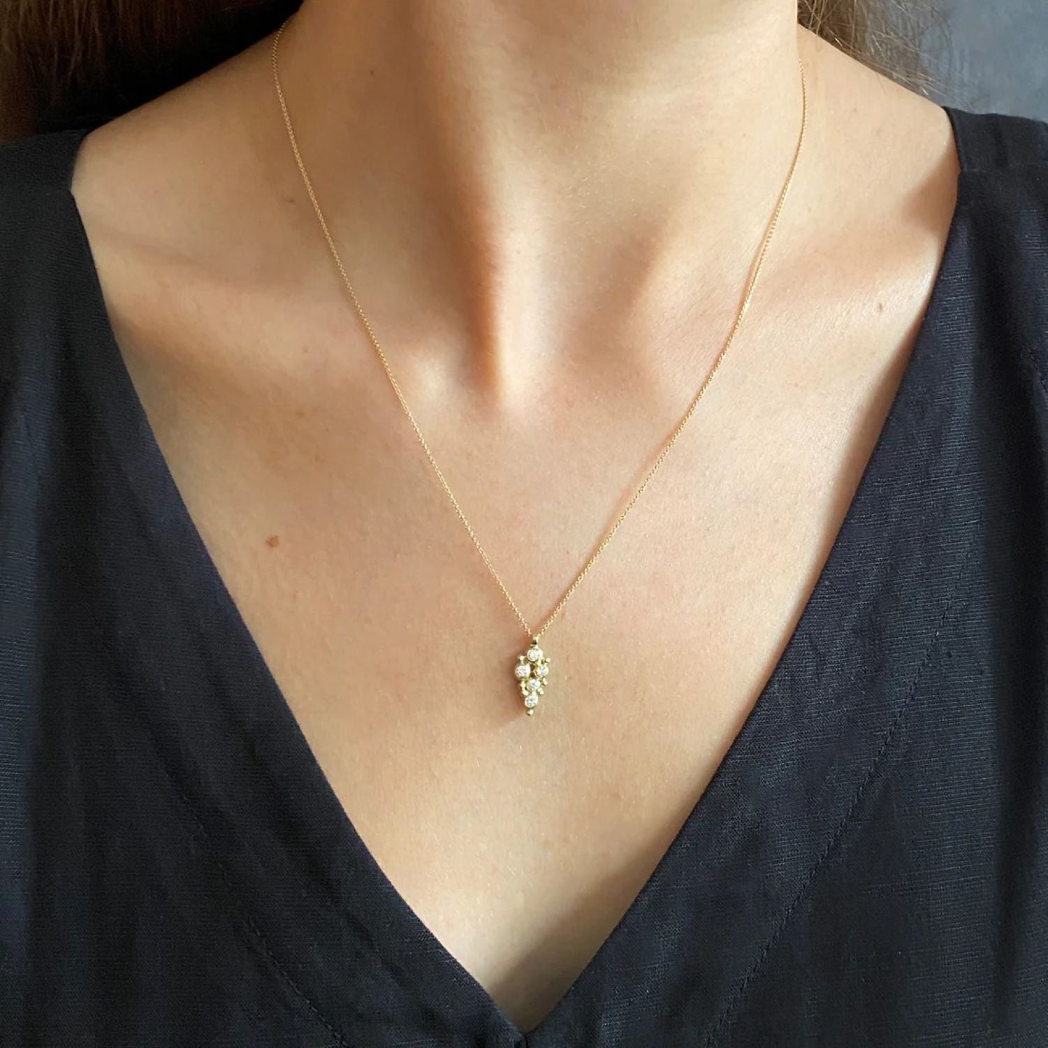 Hannah Bedford at ethical jewellery E.C.One London CLUSTER Granule Diamond Necklace in Yellow Gold